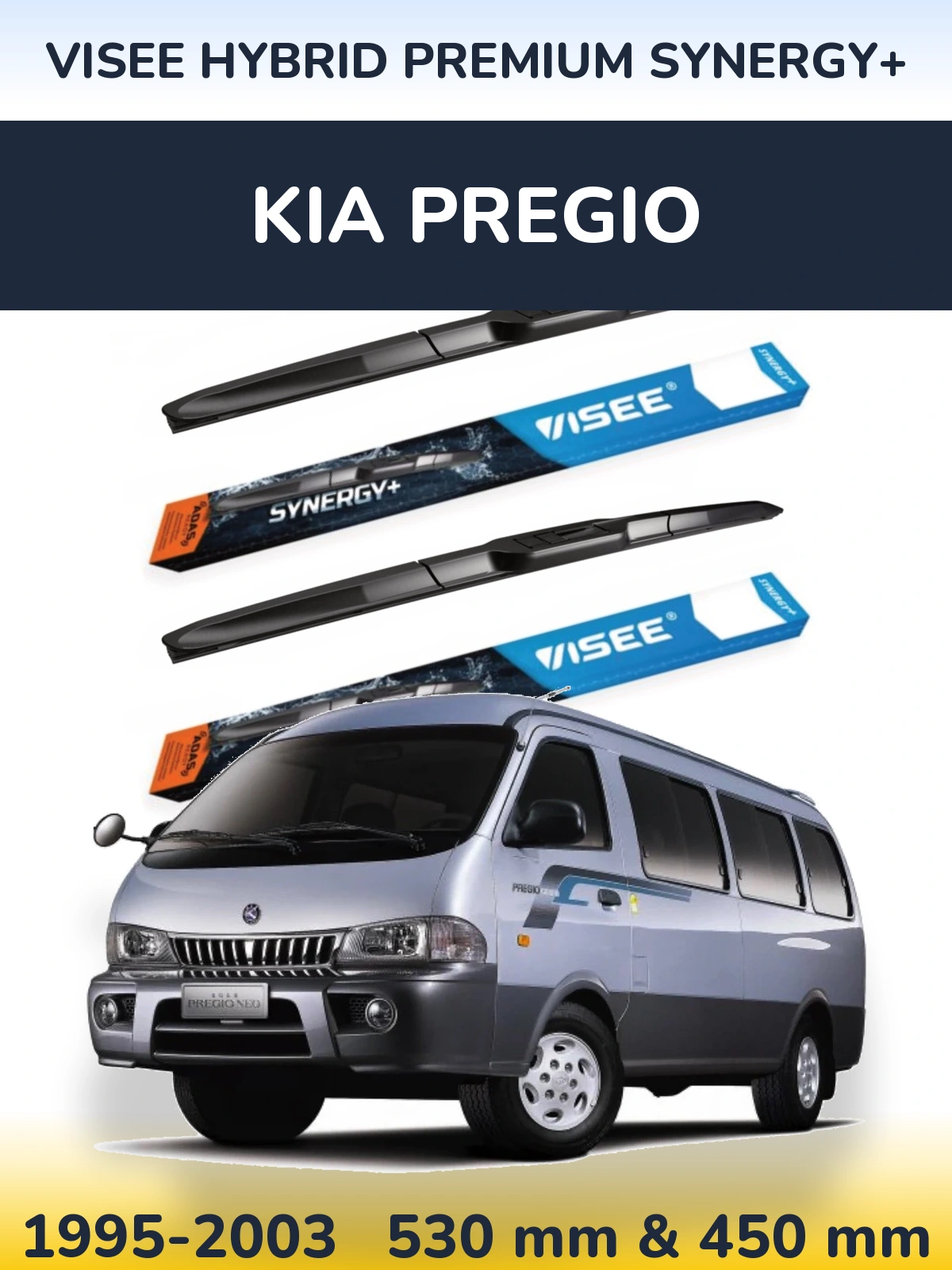 Sada předních stěračů VISEE HYBRID PREMIUM SYNERGY+ 530 a 450 mm pro KIA Pregio 1995-2003