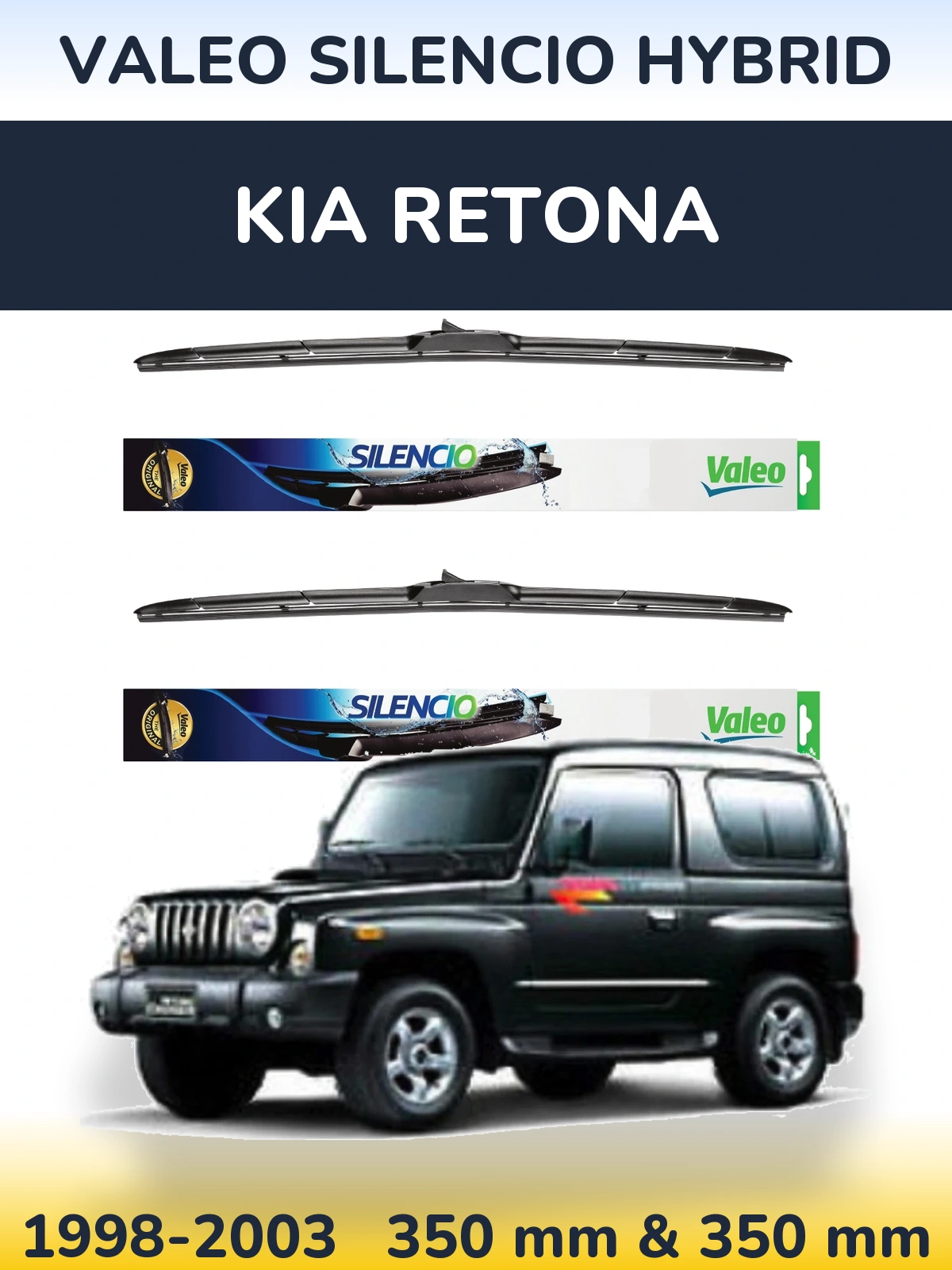 Sada předních stěračů Valeo Silencio Hybrid 350 a 350 mm pro KIA Retona 1998-2003