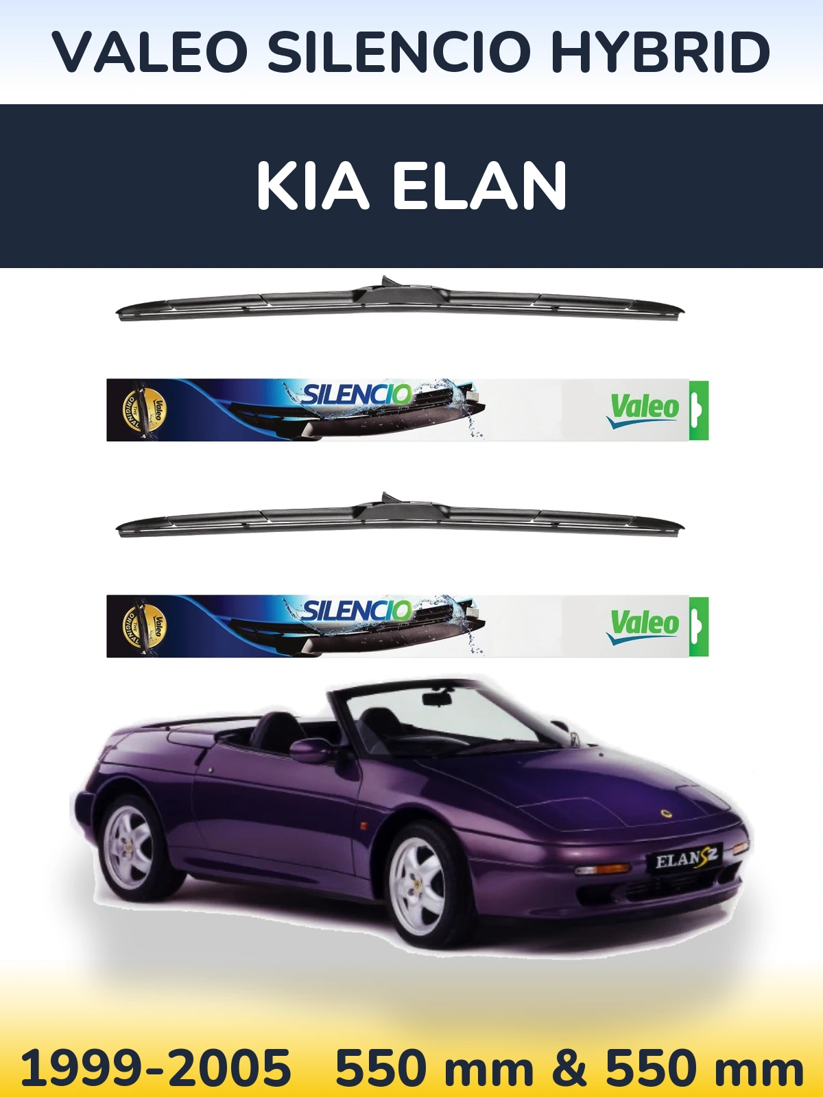 Sada předních stěračů Valeo Silencio Hybrid 550 a 550 mm pro KIA Elan 1999-2005