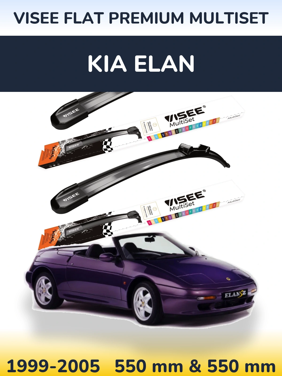 Sada předních stěračů VISEE FLAT PREMIUM MultiSet 550 a 550 mm pro KIA Elan 1999-2005