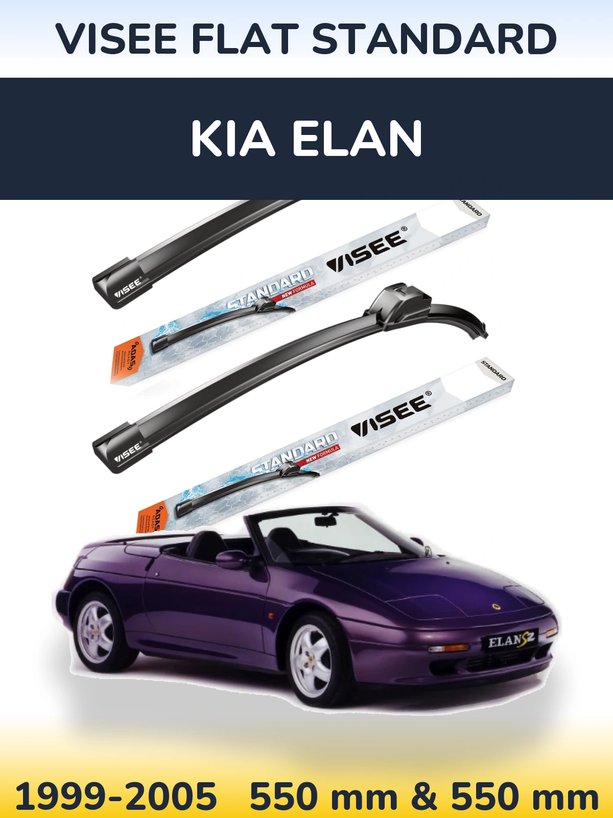 Sada předních stěračů VISEE FLAT STANDARD 550 a 550 mm pro KIA Elan 1999-2005