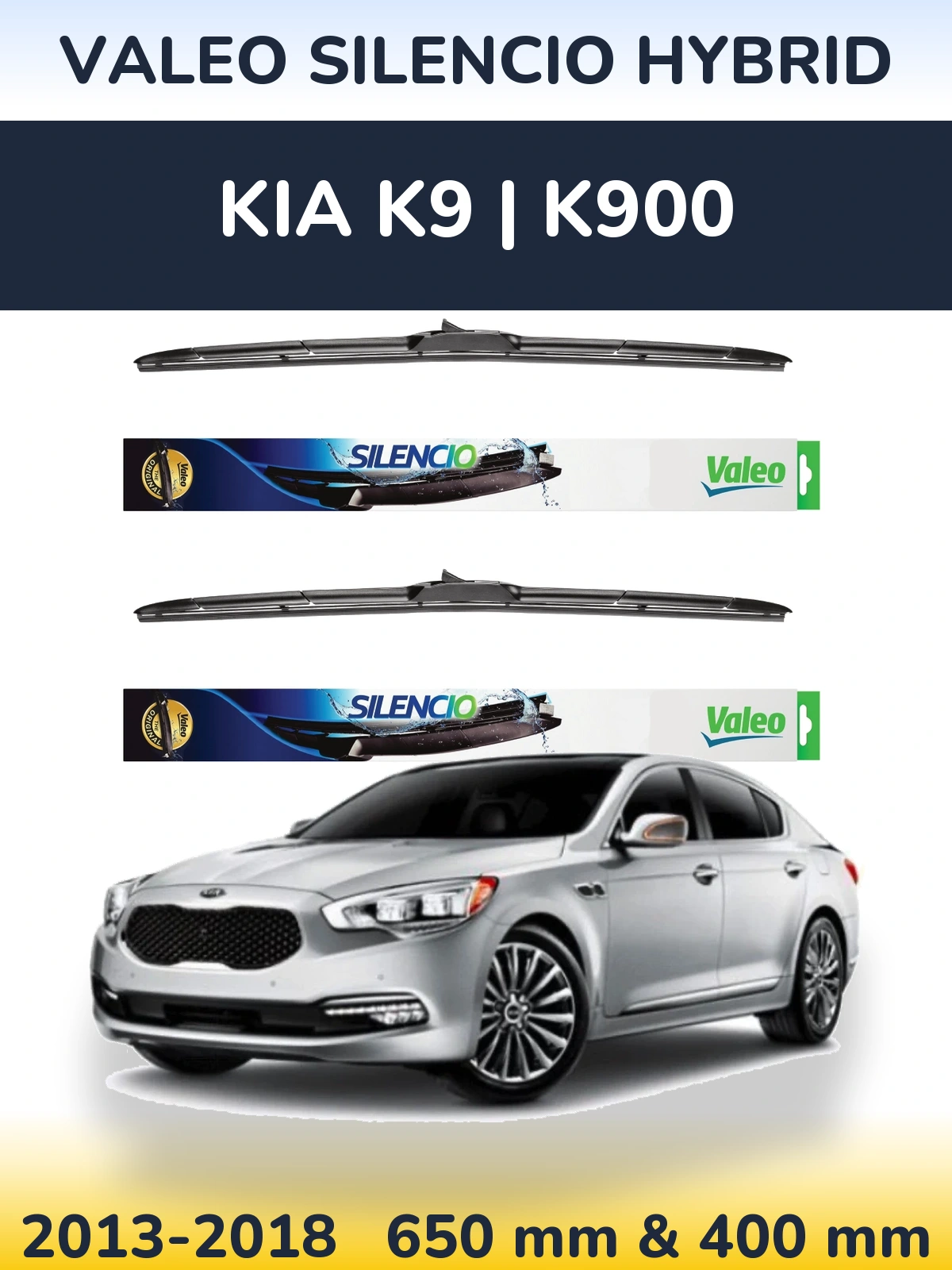Sada předních stěračů Valeo Silencio Hybrid 650 a 400 mm pro KIA K9 | K900 2013-2018