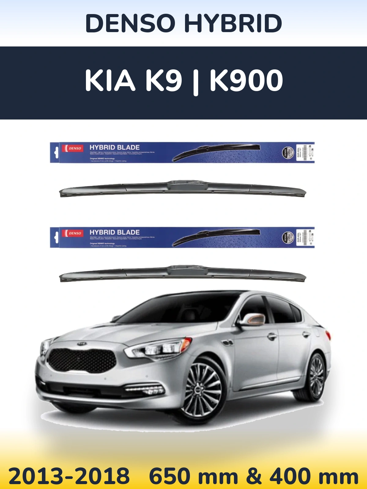 Sada předních stěračů Denso Hybrid 650 a 400 mm pro KIA K9 | K900 2013-2018