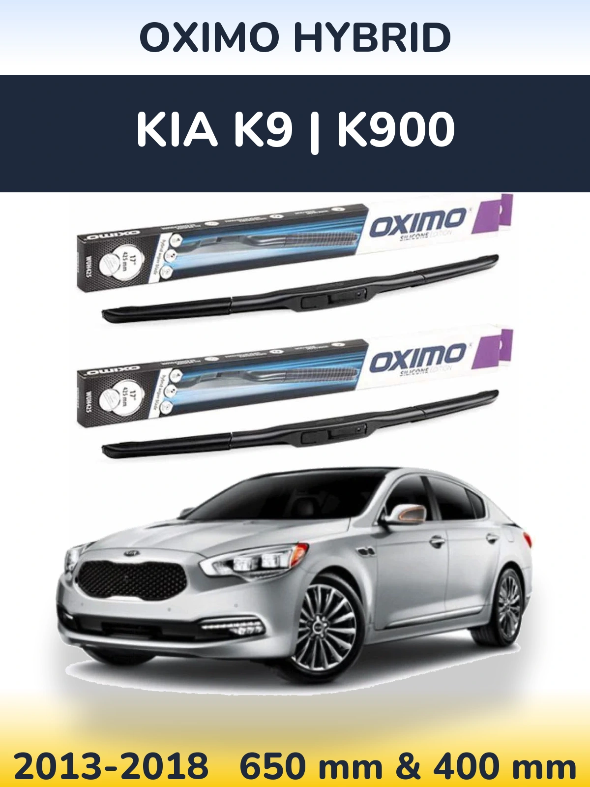 Sada předních stěračů Oximo Hybrid 650 a 400 mm pro KIA K9 | K900 2013-2018