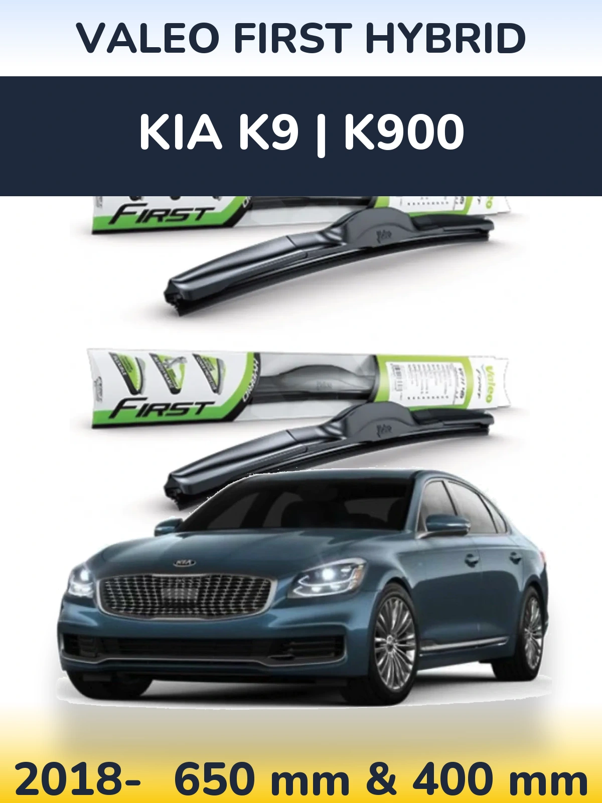 Sada předních stěračů Valeo First Hybrid 650 a 400 mm pro KIA K9 | K900 2018-2026