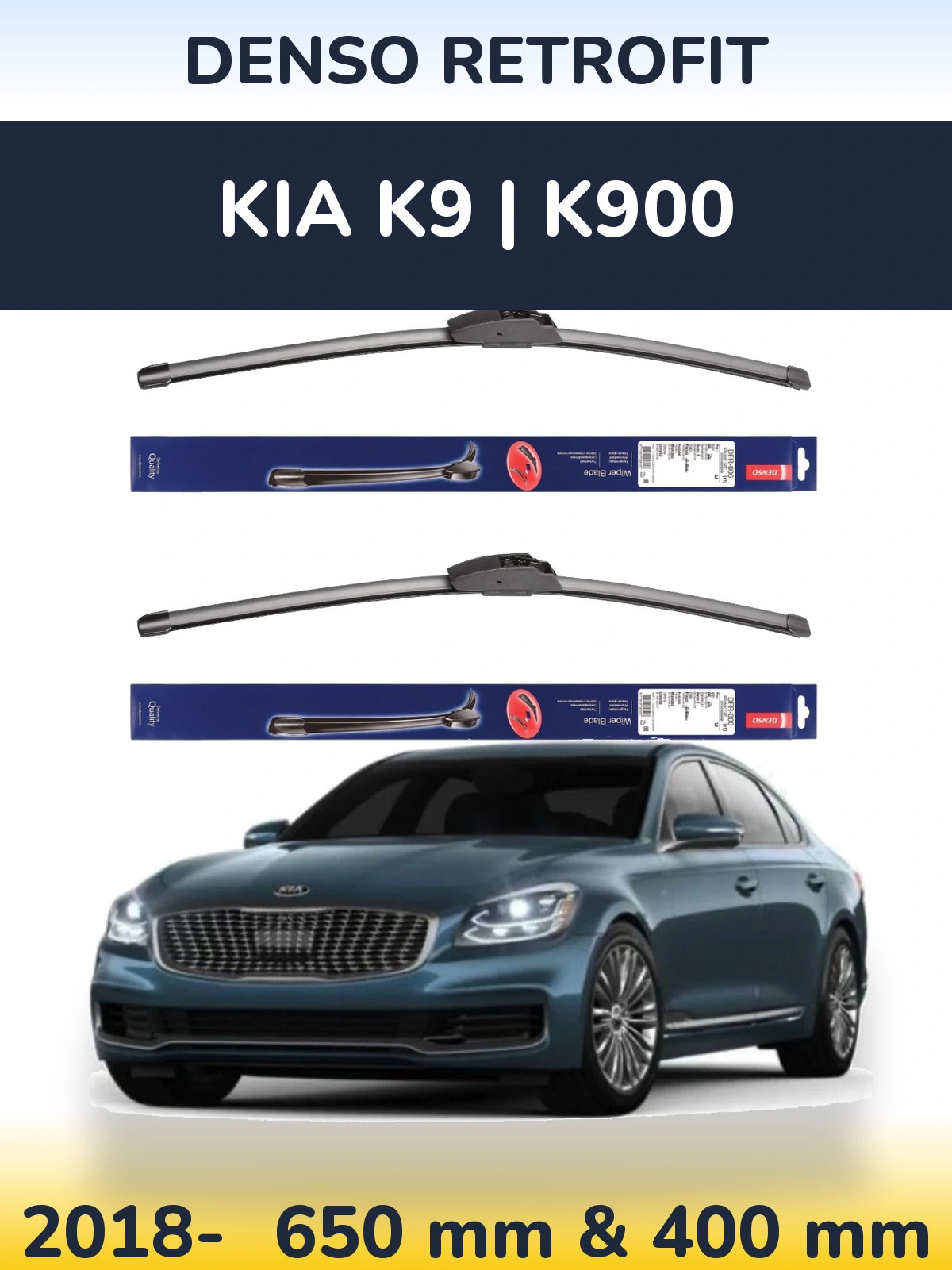 Sada předních stěračů Denso Retrofit 650 a 400 mm pro KIA K9 | K900 2018-2026