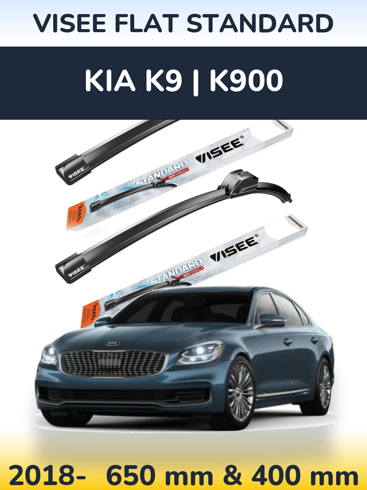 Sada předních stěračů VISEE FLAT STANDARD 650 a 400 mm pro KIA K9 | K900 2018-2026