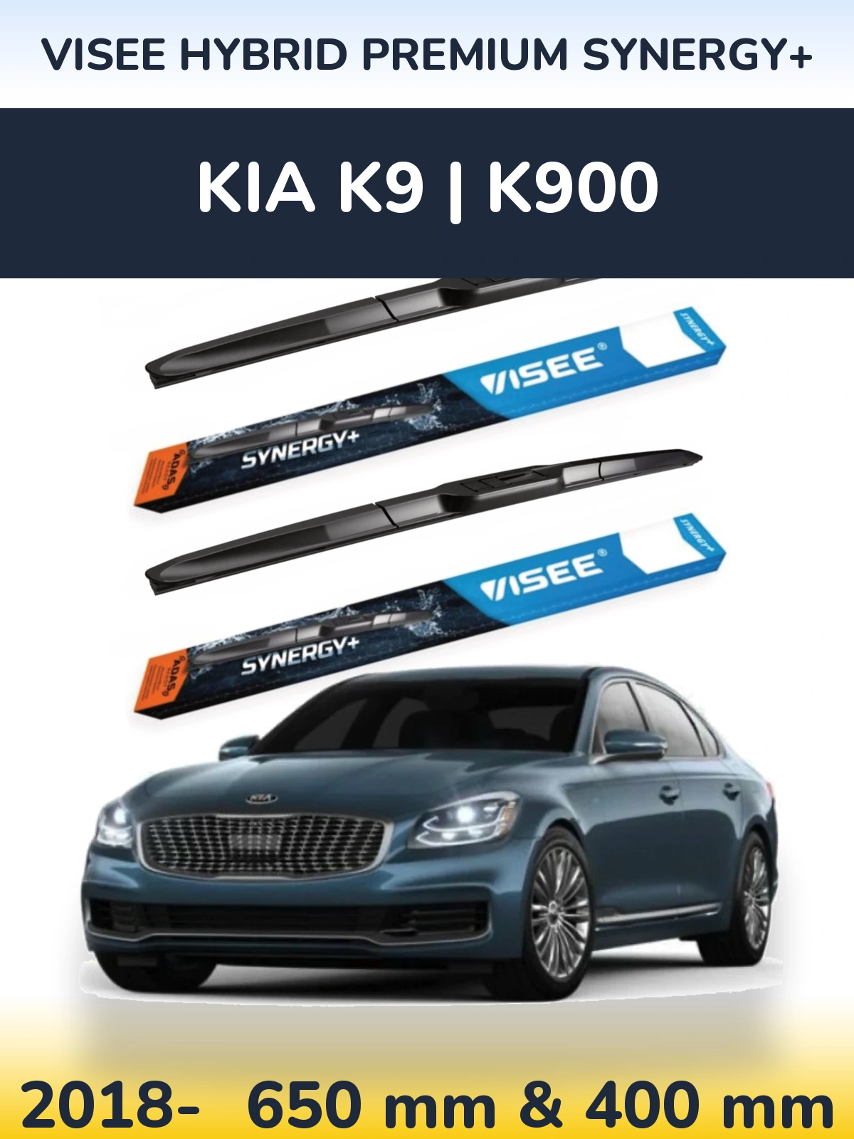 Sada předních stěračů VISEE HYBRID PREMIUM SYNERGY+ 650 a 400 mm pro KIA K9 | K900 2018-2026