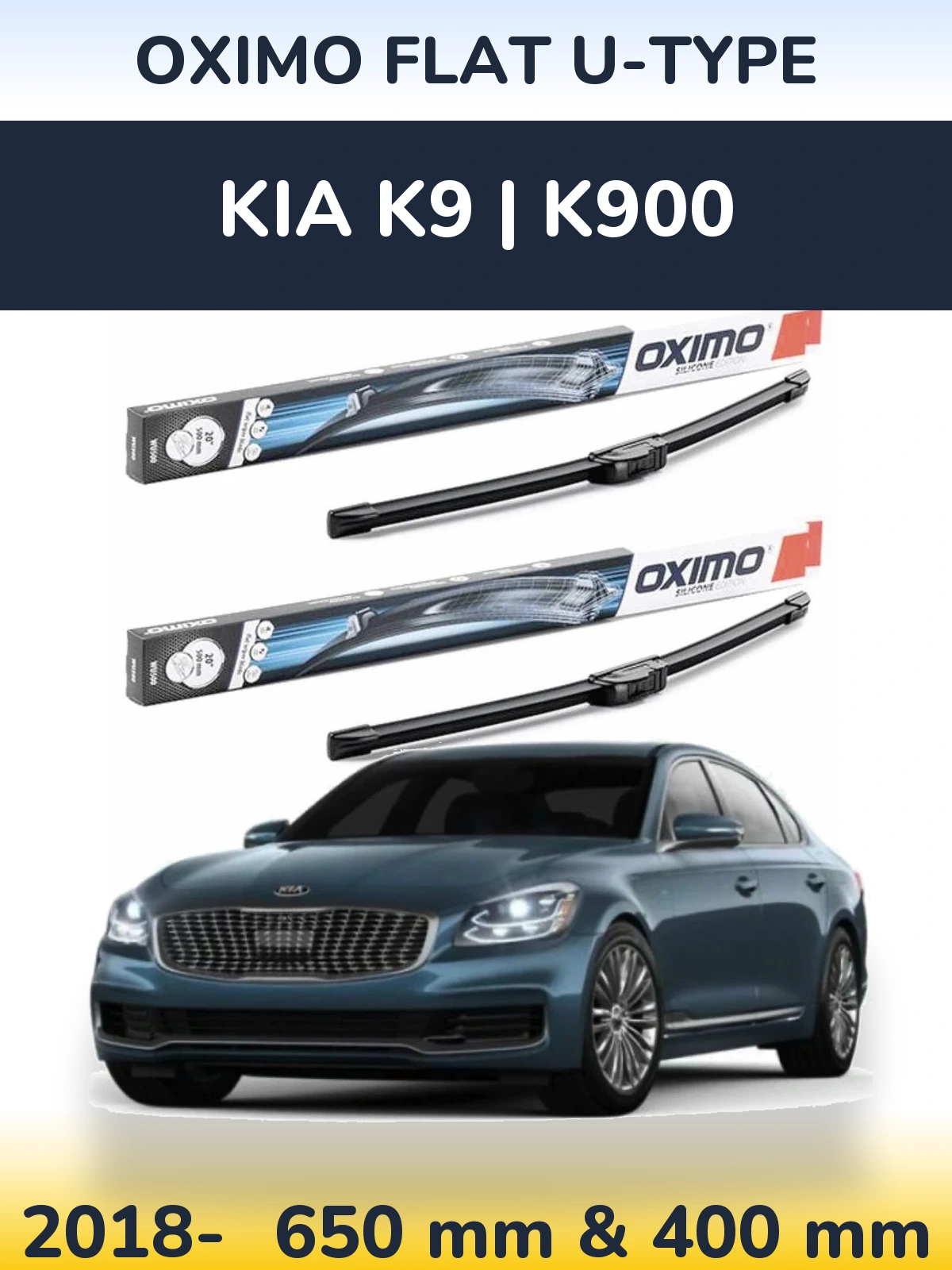 Sada předních stěračů Oximo Flat U-type 650 a 400 mm pro KIA K9 | K900 2018-2026