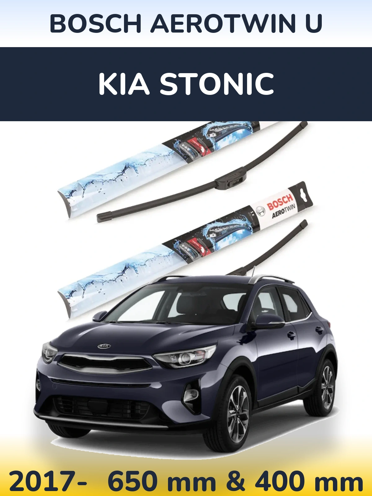 Sada předních stěračů BOSCH AeroTwin U 650 a 400 mm pro KIA Stonic 2017-2026