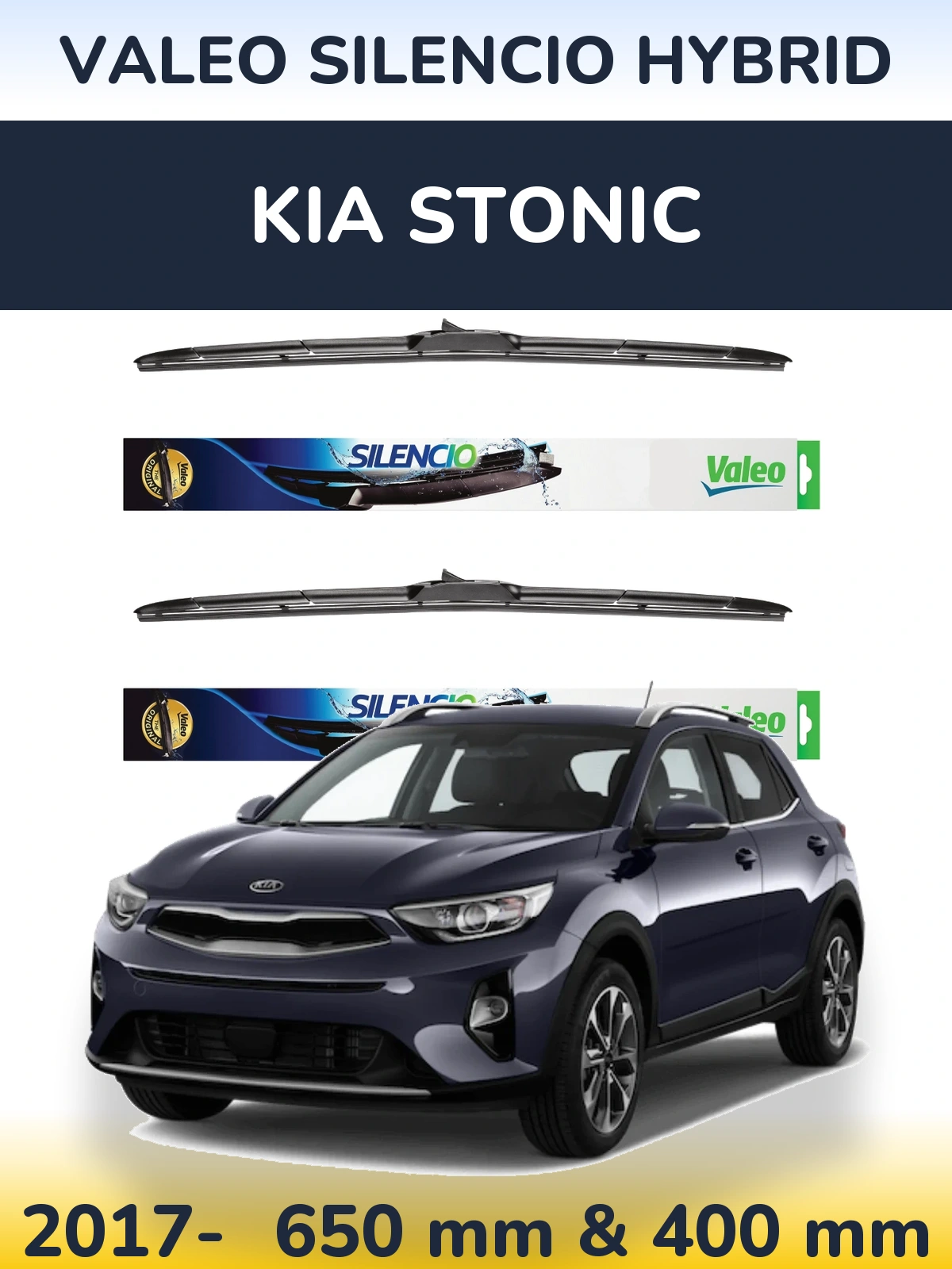 Sada předních stěračů Valeo Silencio Hybrid 650 a 400 mm pro KIA Stonic 2017-2026