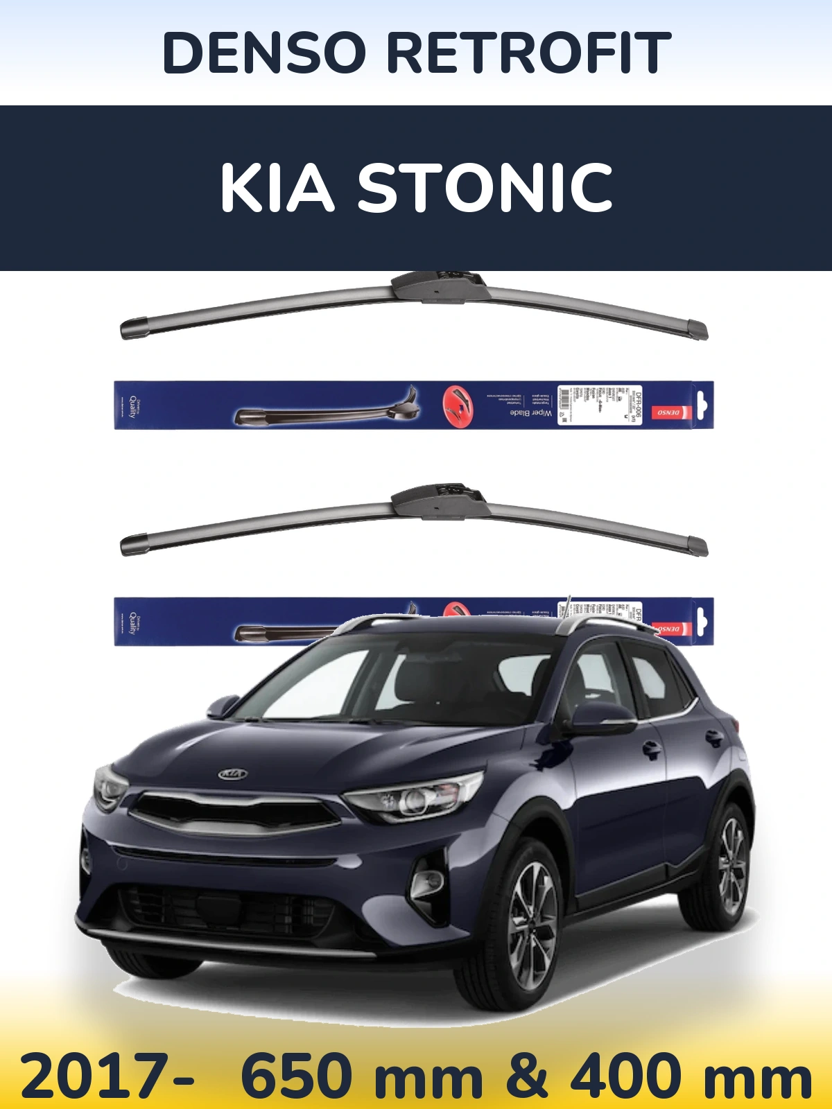 Sada předních stěračů Denso Retrofit 650 a 400 mm pro KIA Stonic 2017-2026