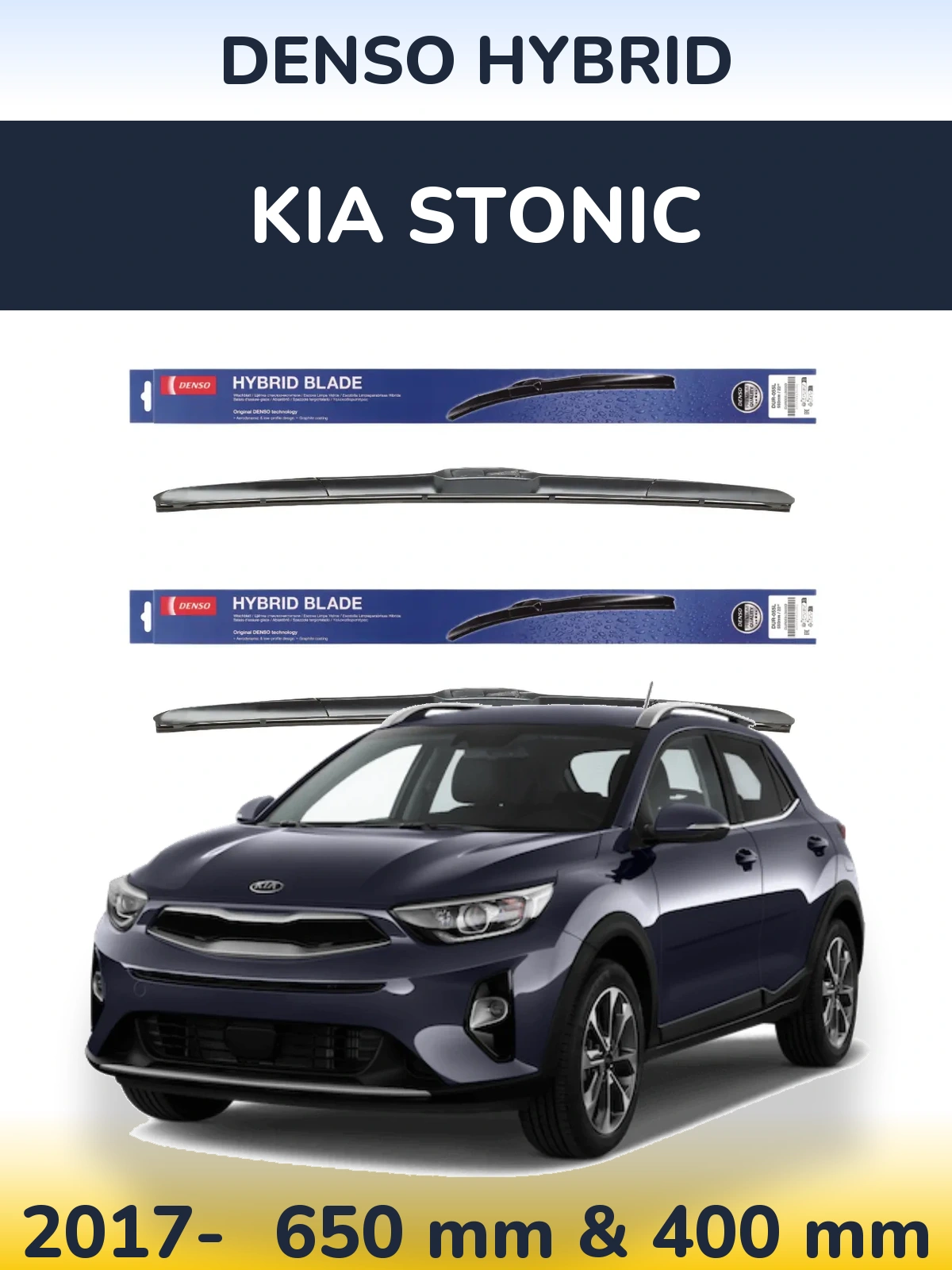 Sada předních stěračů Denso Hybrid 650 a 400 mm pro KIA Stonic 2017-2026
