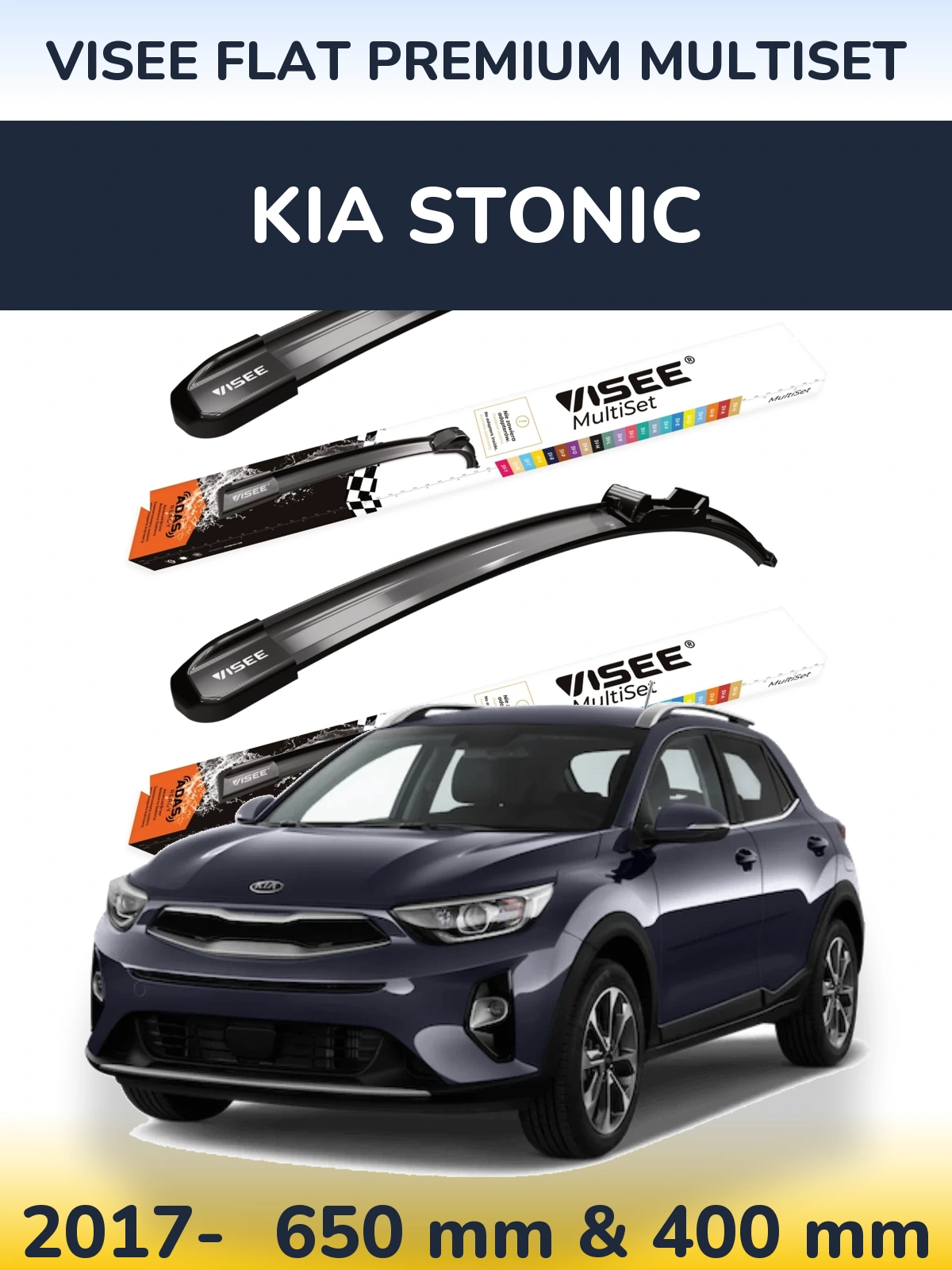 Sada předních stěračů VISEE FLAT PREMIUM MultiSet 650 a 400 mm pro KIA Stonic 2017-2026