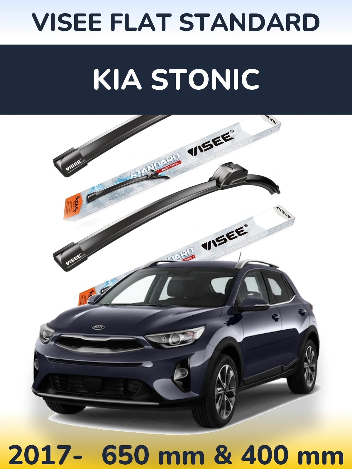 Sada předních stěračů VISEE FLAT STANDARD 650 a 400 mm pro KIA Stonic 2017-2026