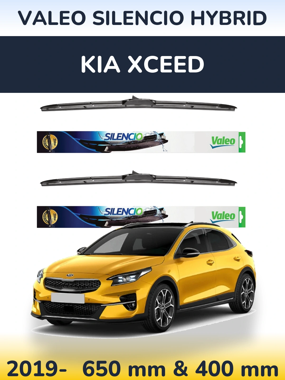 Sada předních stěračů Valeo Silencio Hybrid 650 a 400 mm pro KIA XCeed 2019-2026