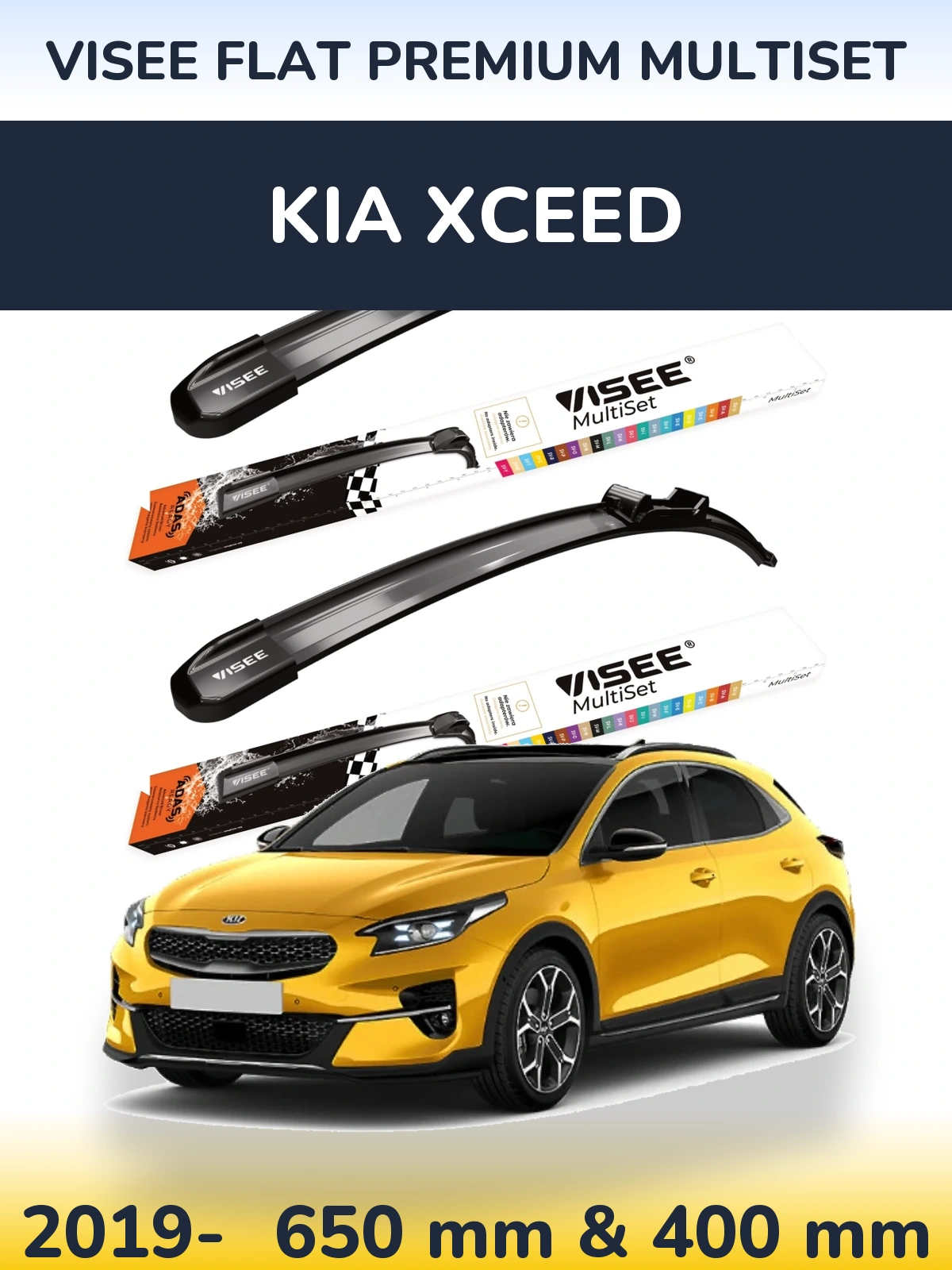 Sada předních stěračů VISEE FLAT PREMIUM MultiSet 650 a 400 mm pro KIA XCeed 2019-2026