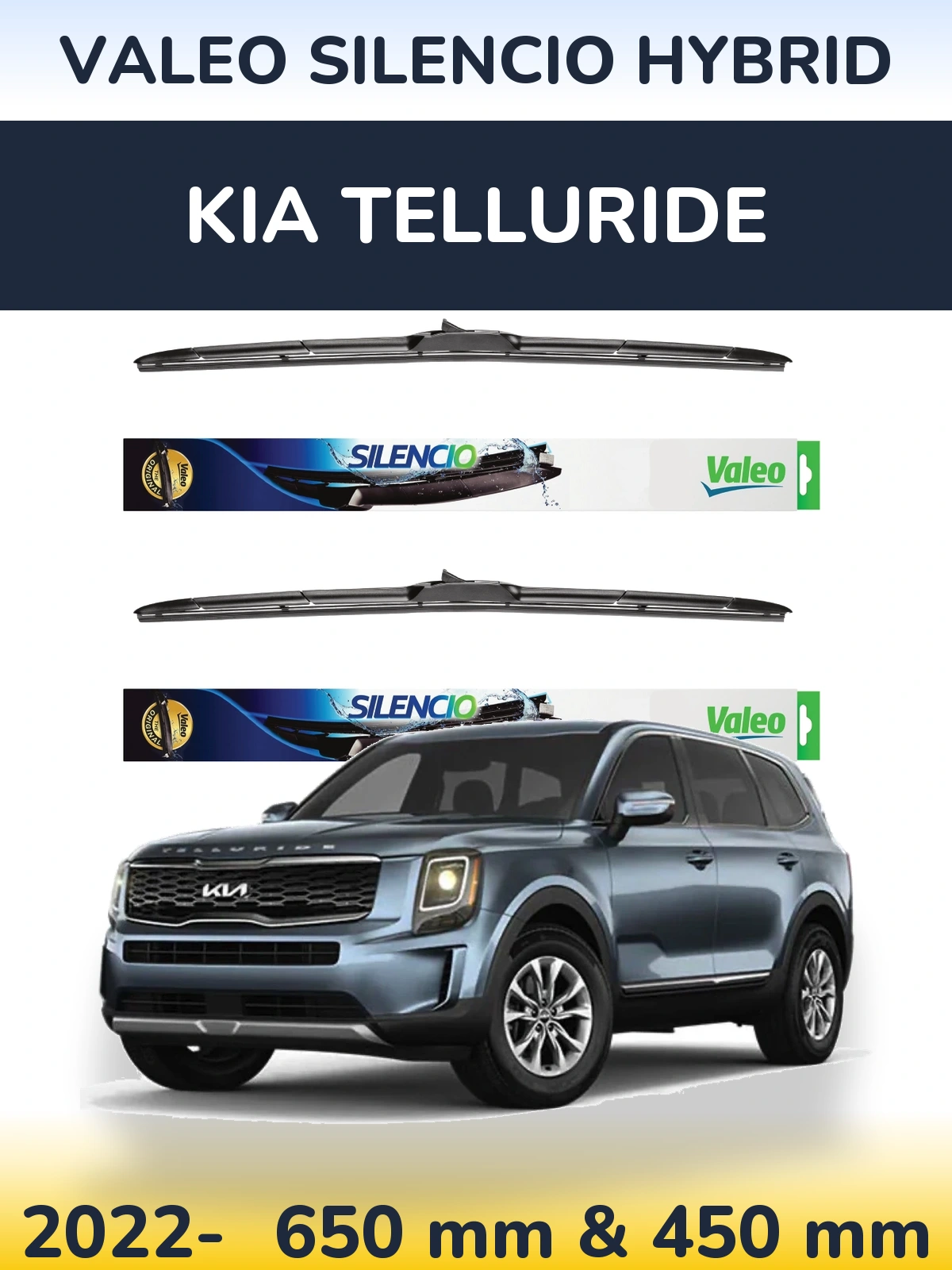 Sada předních stěračů Valeo Silencio Hybrid 650 a 450 mm pro KIA Telluride 2022-2026