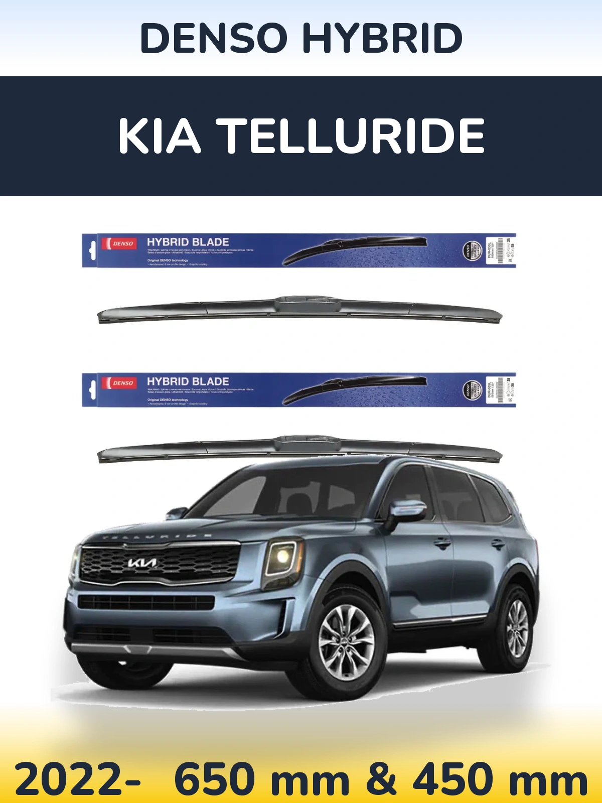 Sada předních stěračů Denso Hybrid 650 a 450 mm pro KIA Telluride 2022-2026