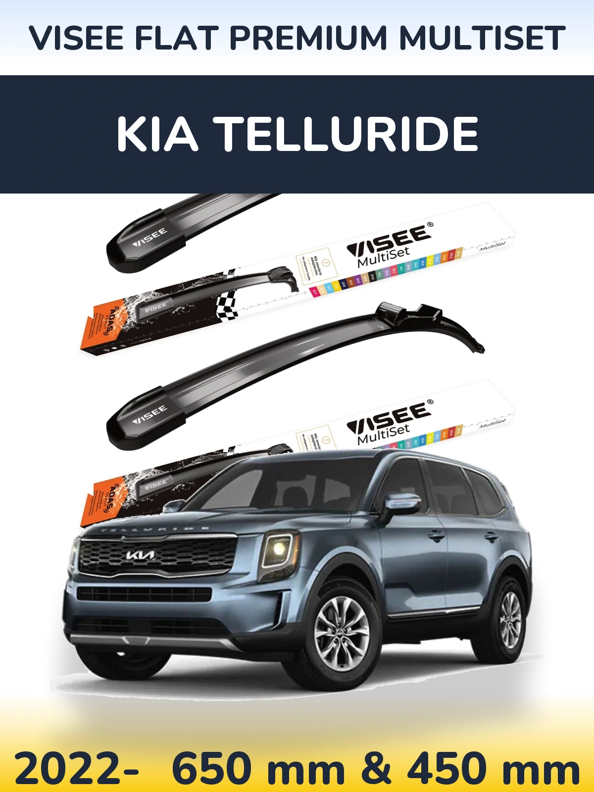 Sada předních stěračů VISEE FLAT PREMIUM MultiSet 650 a 450 mm pro KIA Telluride 2022-2026
