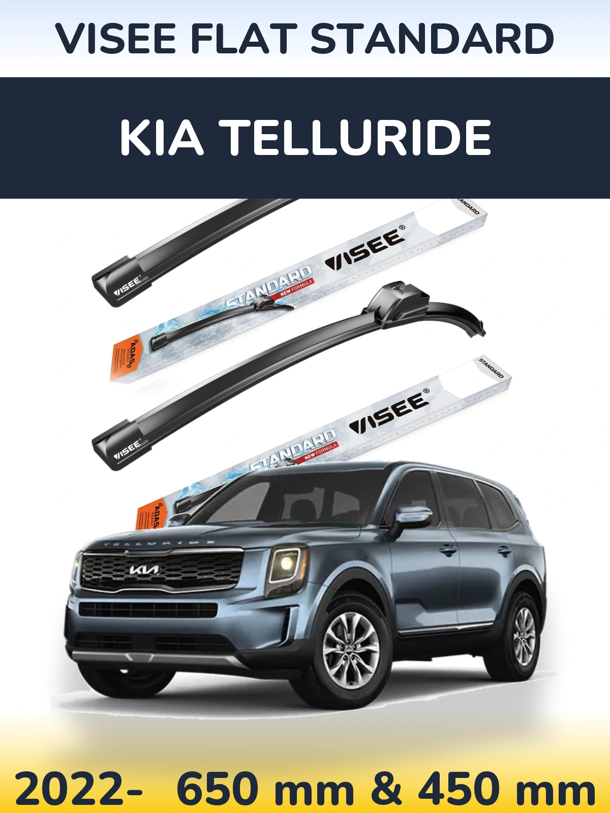 Sada předních stěračů VISEE FLAT STANDARD 650 a 450 mm pro KIA Telluride 2022-2026