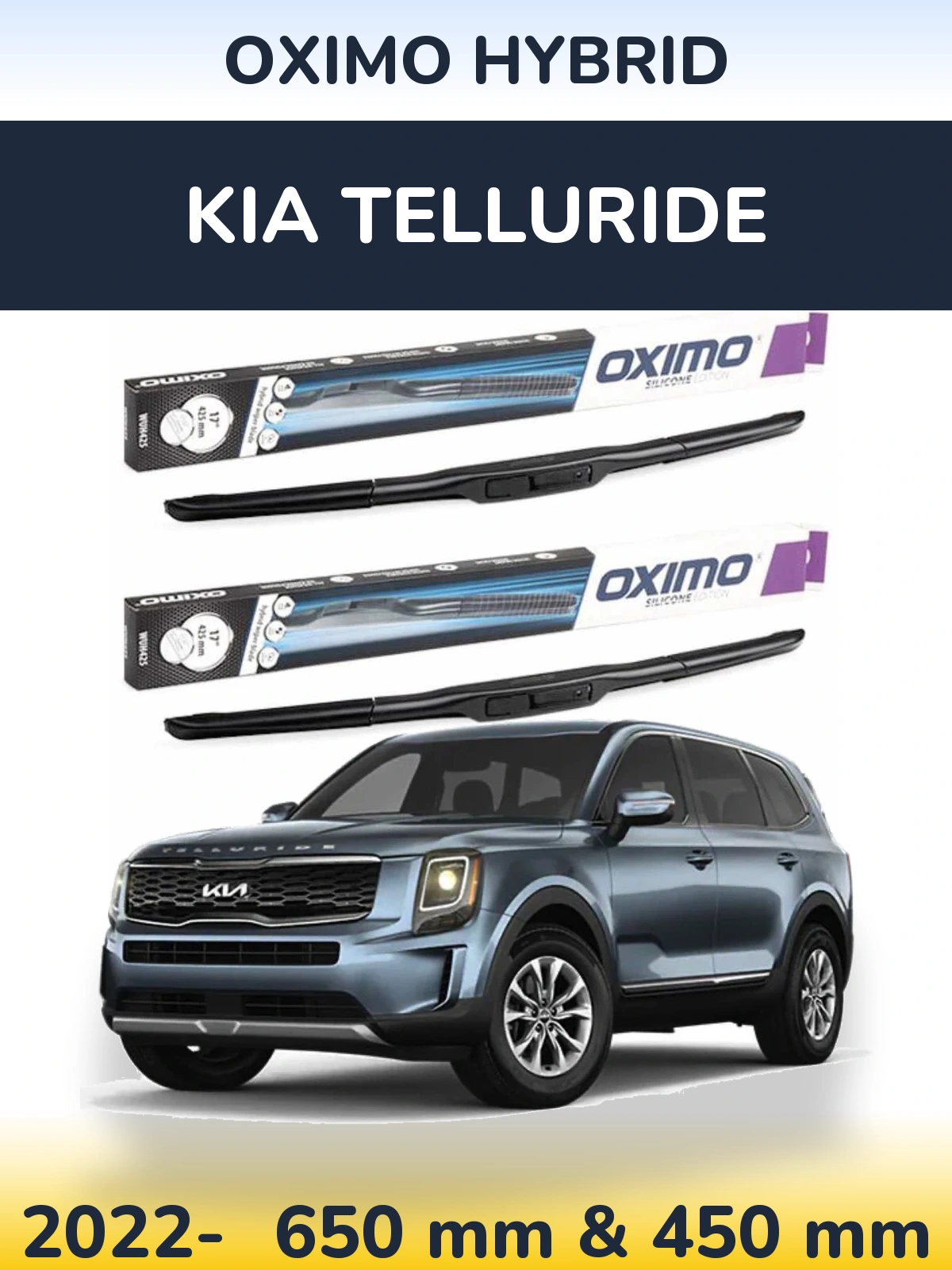 Sada předních stěračů Oximo Hybrid 650 a 450 mm pro KIA Telluride 2022-2026