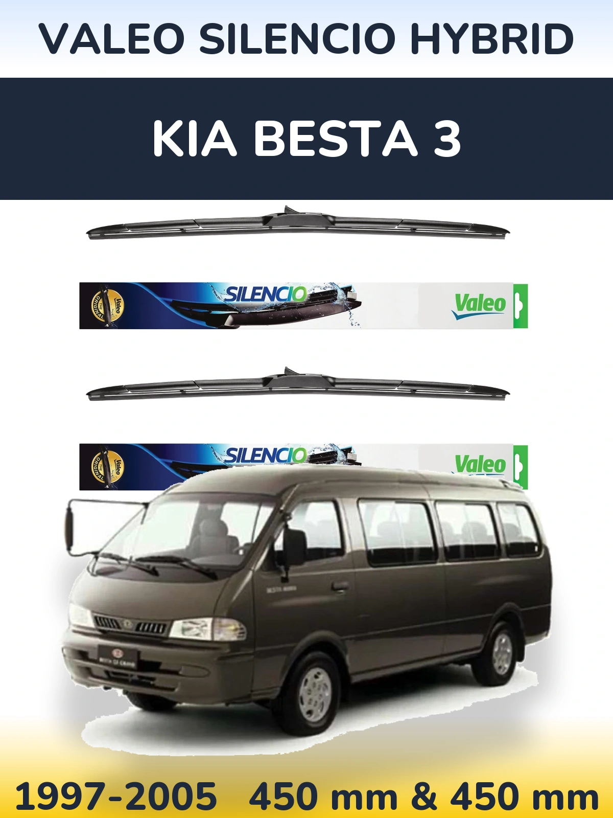 Комплект передніх щіток Valeo Silencio Hybrid 450 & 450 мм для KIA Besta 3 1997-2005