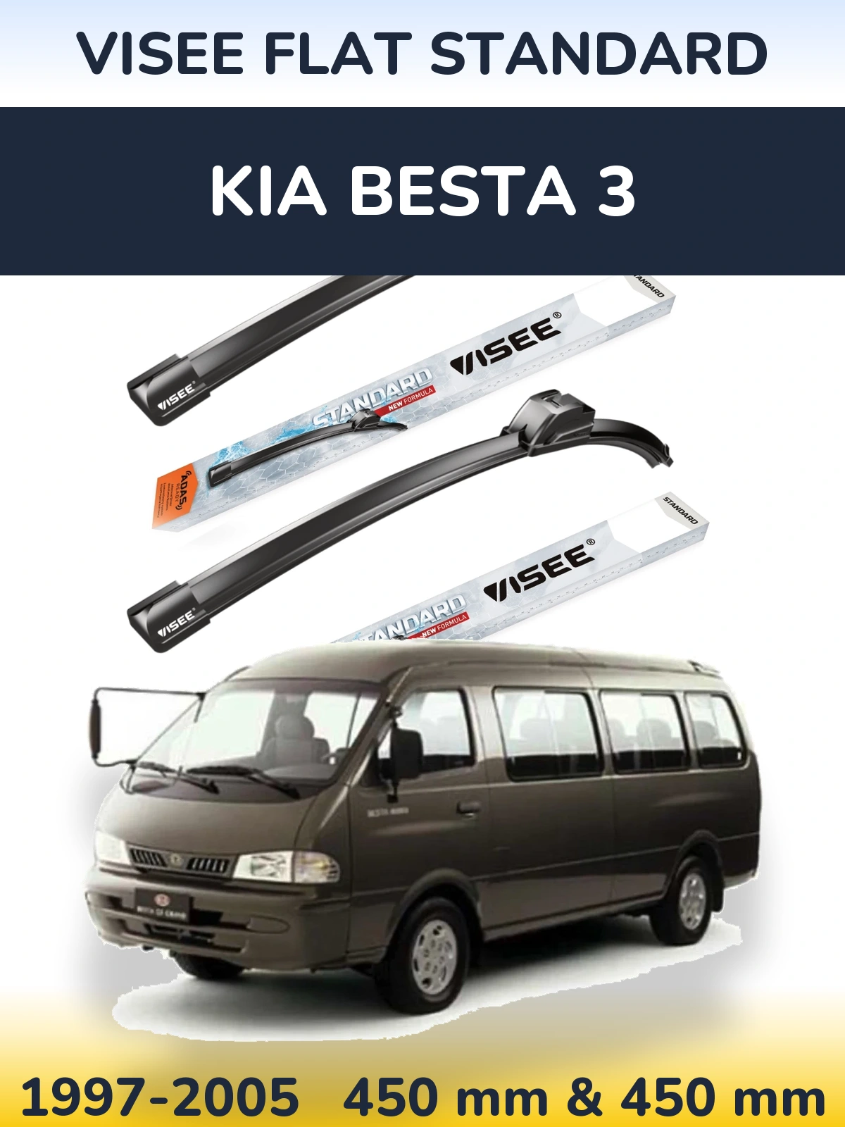 Sada předních stěračů VISEE FLAT STANDARD 450 a 450 mm pro KIA Besta 3 1997-2005