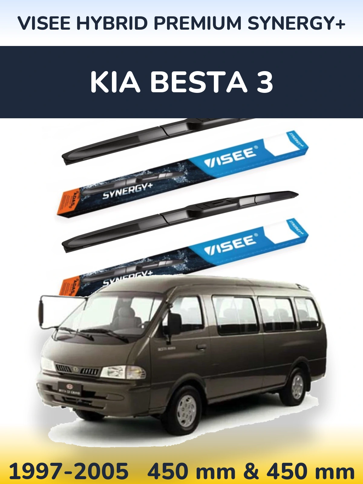 Sada předních stěračů VISEE HYBRID PREMIUM SYNERGY+ 450 a 450 mm pro KIA Besta 3 1997-2005