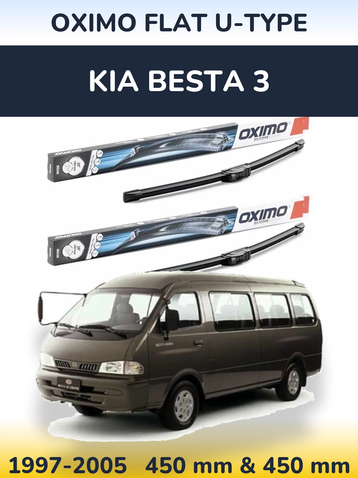 Sada předních stěračů Oximo Flat U-type 450 a 450 mm pro KIA Besta 3 1997-2005