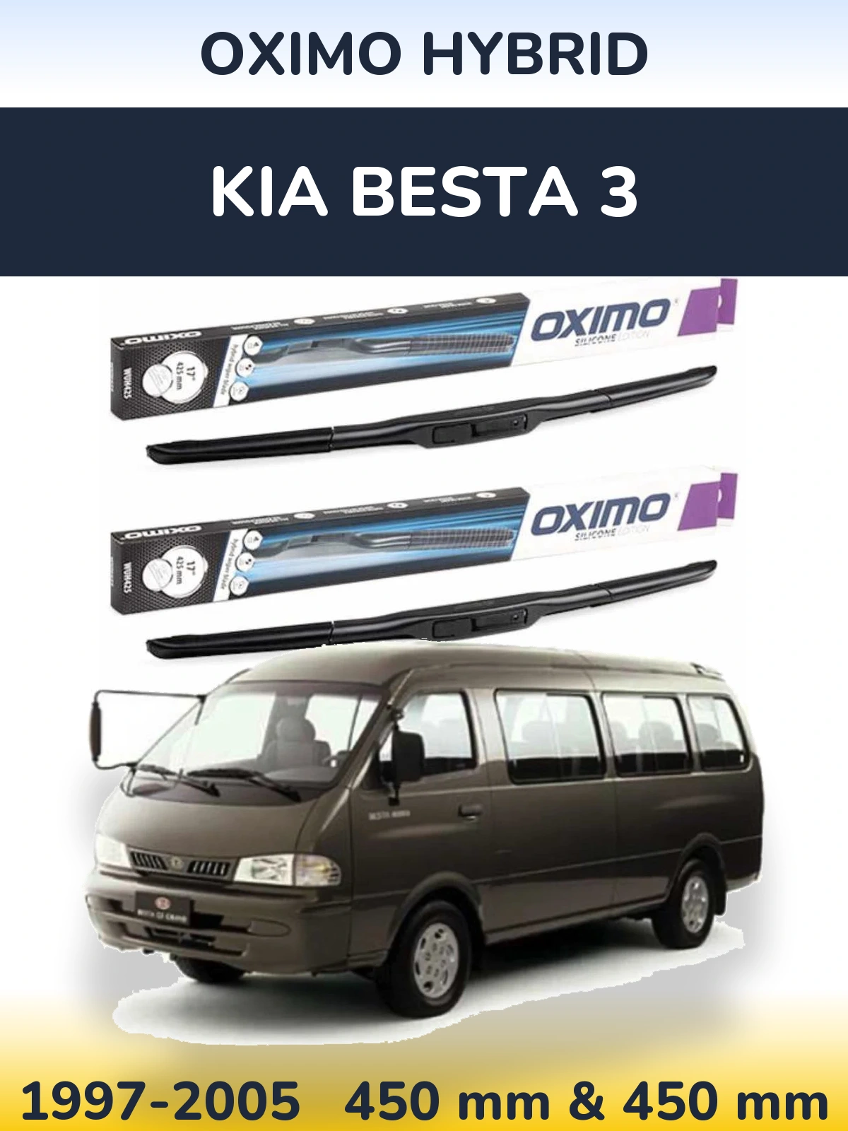 Sada předních stěračů Oximo Hybrid 450 a 450 mm pro KIA Besta 3 1997-2005