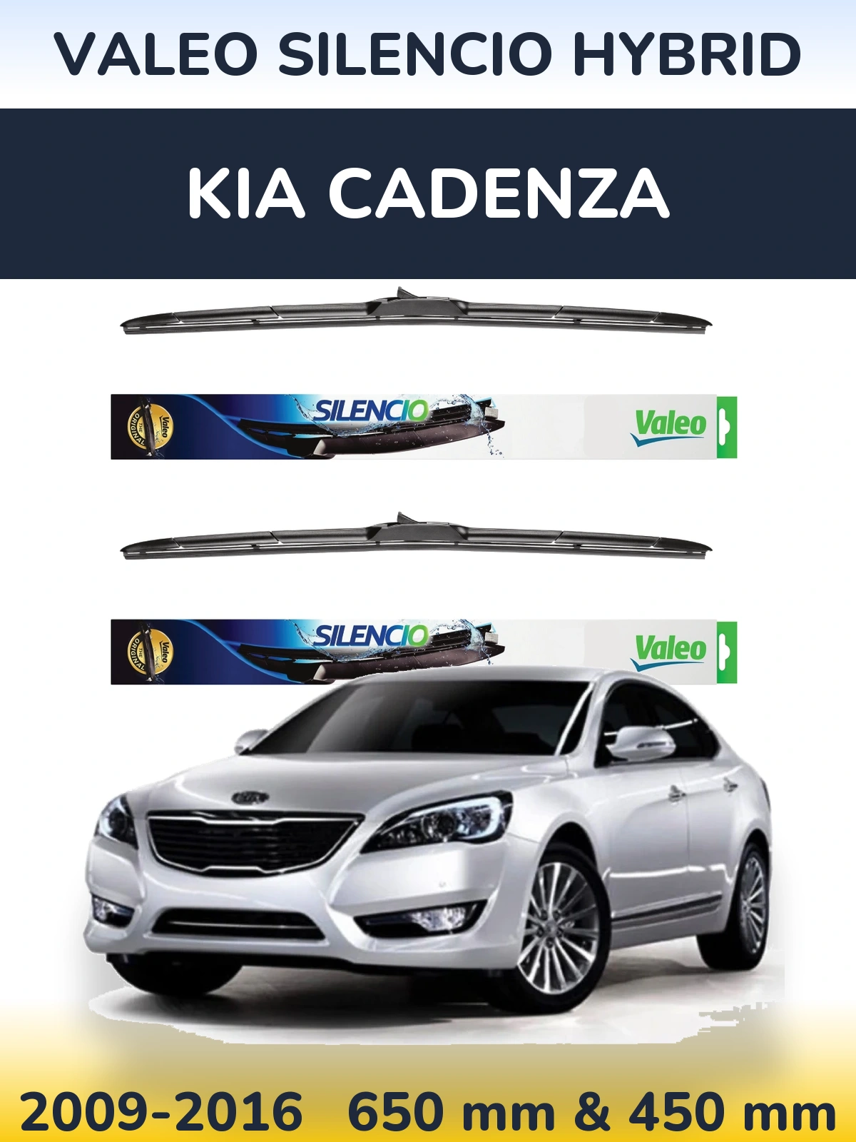 Комплект передніх щіток Valeo Silencio Hybrid 650 & 450 мм для KIA Cadenza 2009-2016