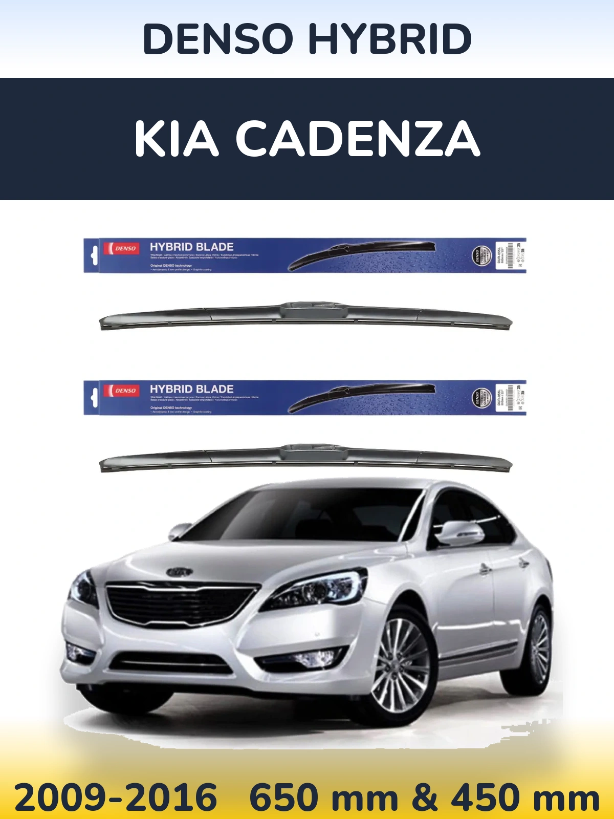 Sada předních stěračů Denso Hybrid 650 a 450 mm pro KIA Cadenza 2009-2016