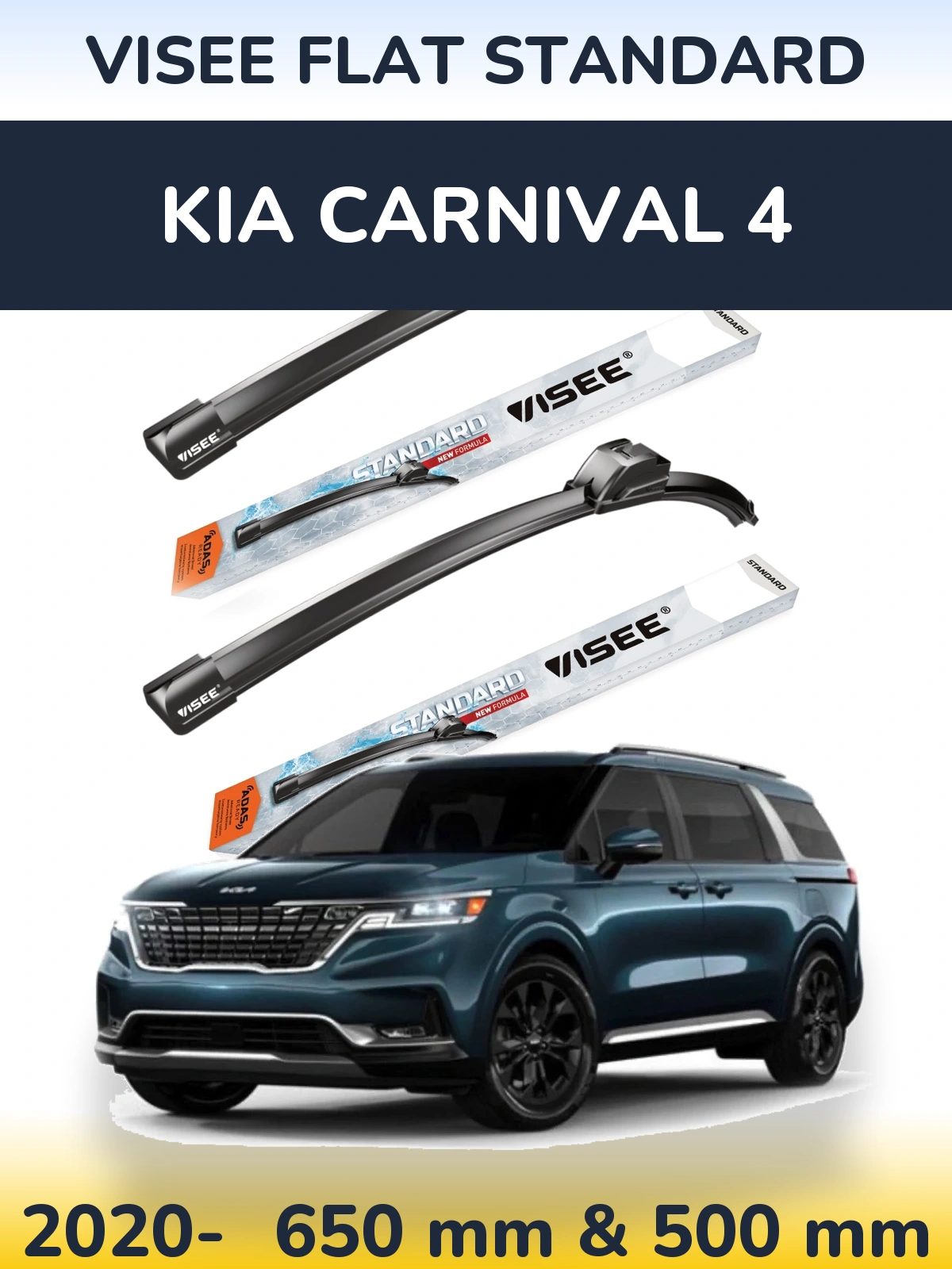 Sada předních stěračů VISEE FLAT STANDARD 650 a 500 mm pro KIA Carnival 4 2020-2026