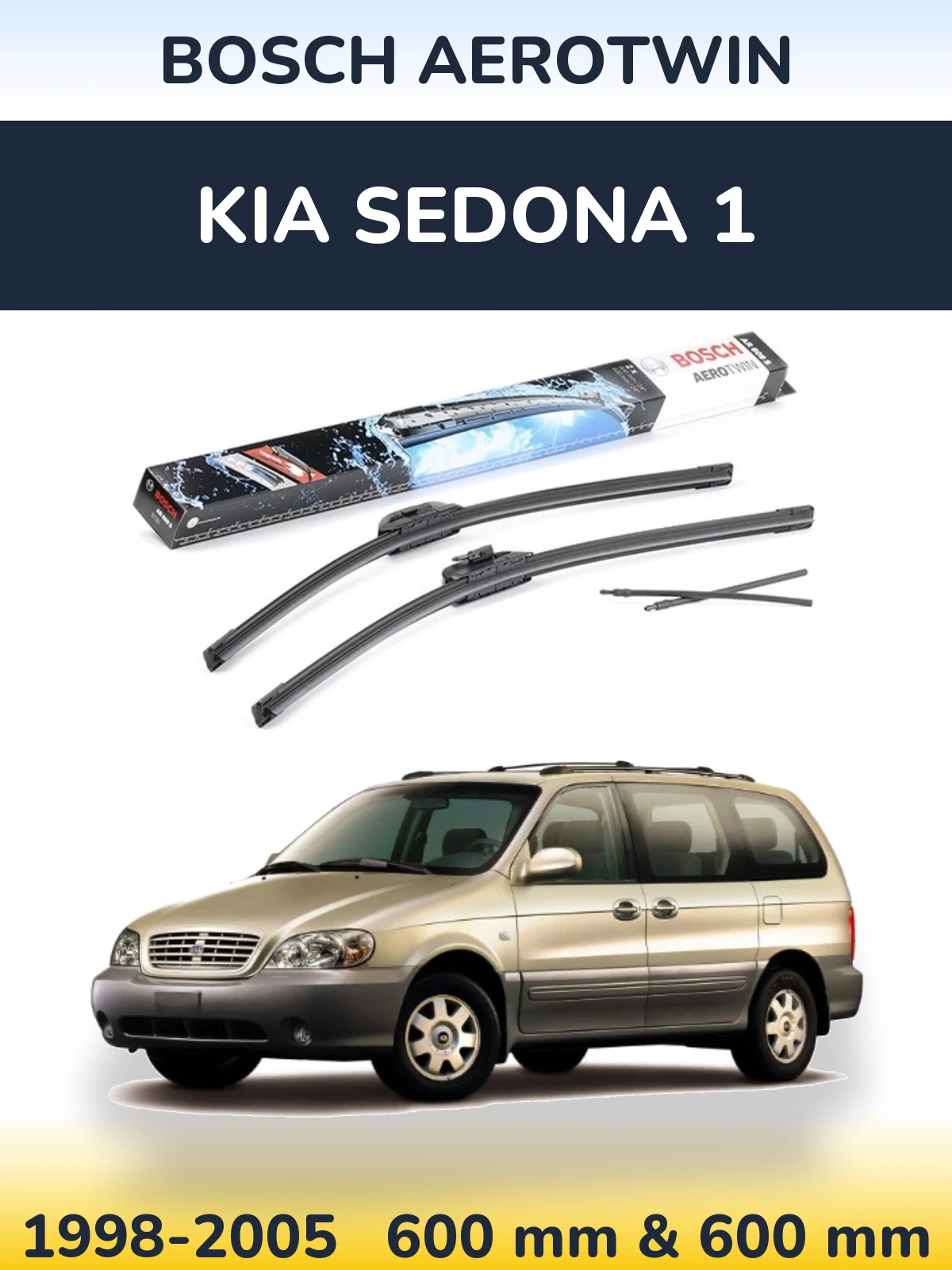 Sada předních stěračů BOSCH AeroTwin 600 a 600 mm pro KIA Sedona 1 1998-2005