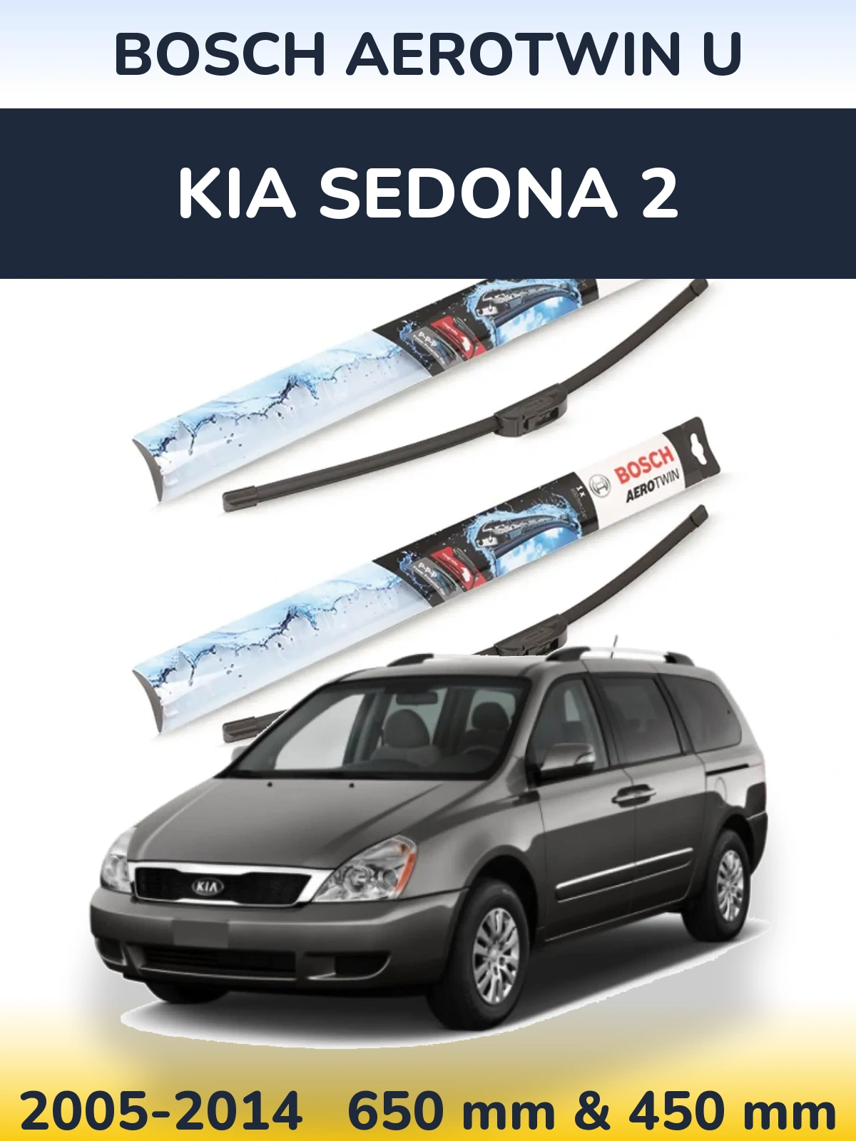 Sada předních stěračů BOSCH AeroTwin U 650 a 450 mm pro KIA Sedona 2 2005-2014