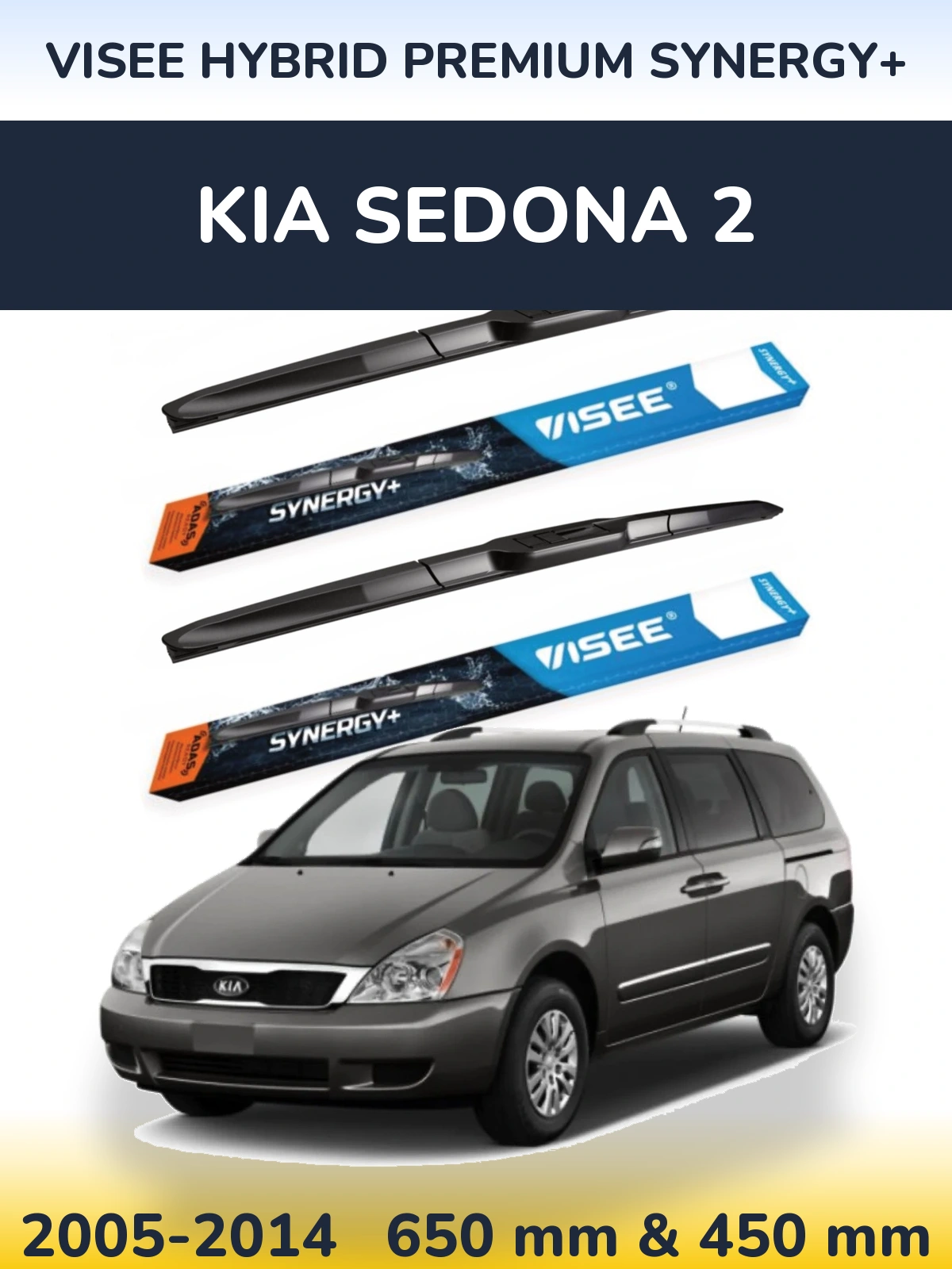 Sada předních stěračů VISEE HYBRID PREMIUM SYNERGY+ 650 a 450 mm pro KIA Sedona 2 2005-2014