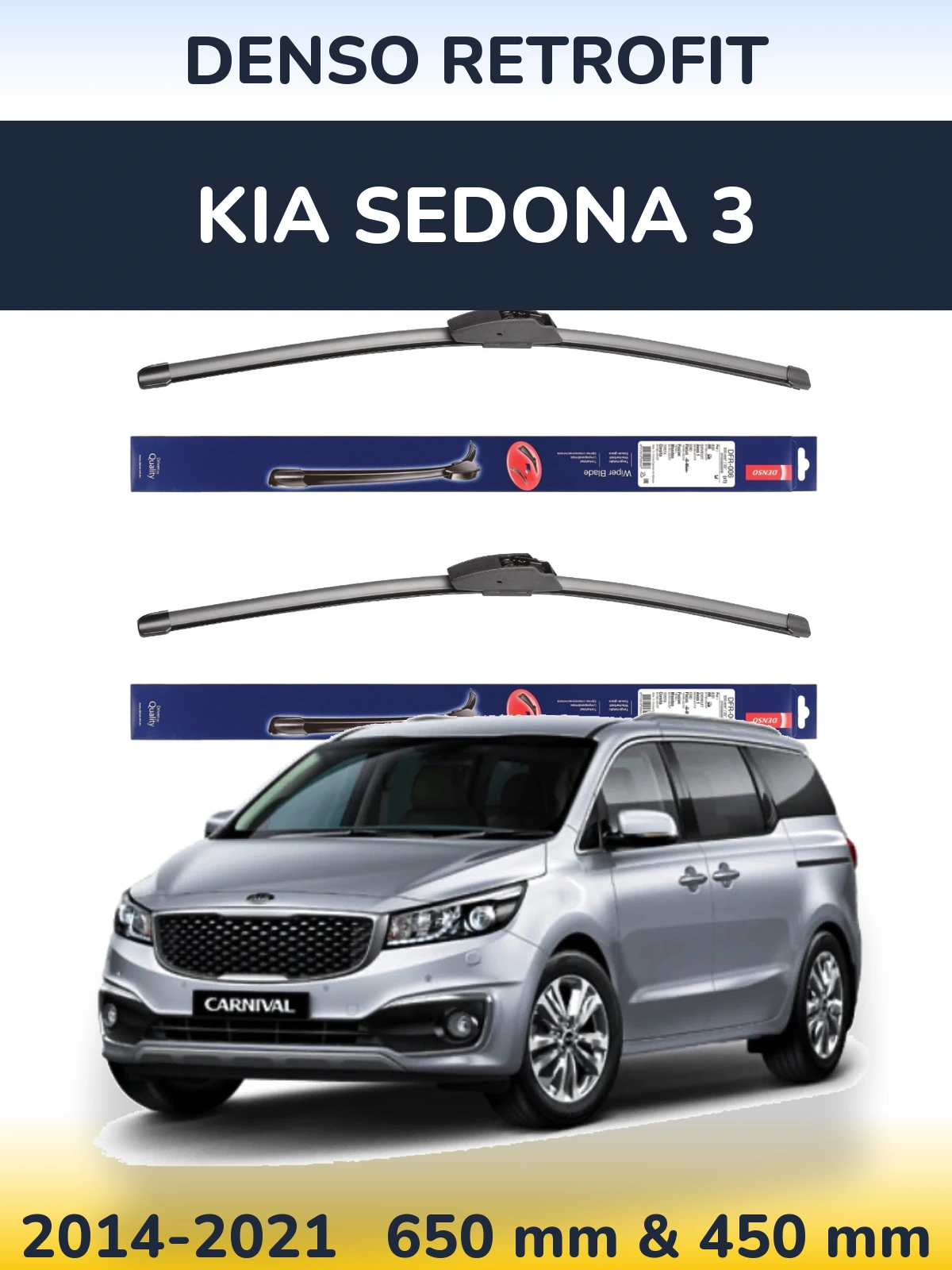 Sada předních stěračů Denso Retrofit 650 a 450 mm pro KIA Sedona 3 2014-2021