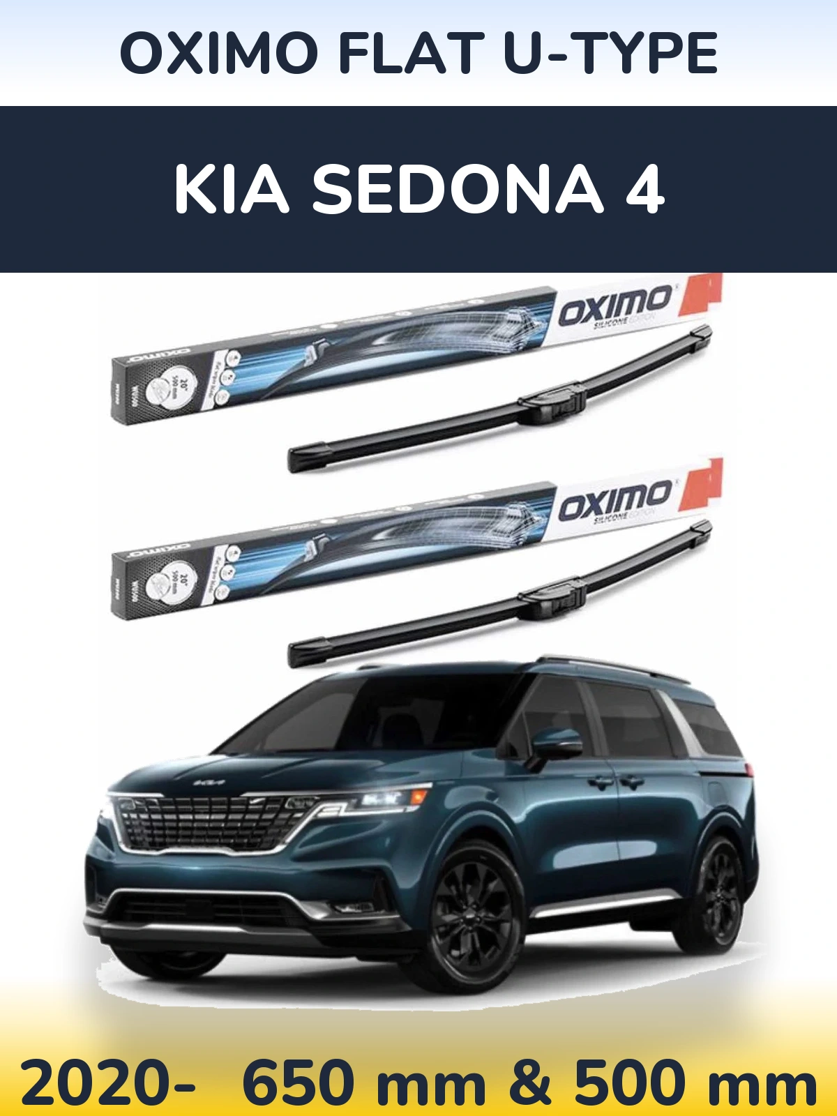 Sada předních stěračů Oximo Flat U-type 650 a 500 mm pro KIA Sedona 4 2020-2026