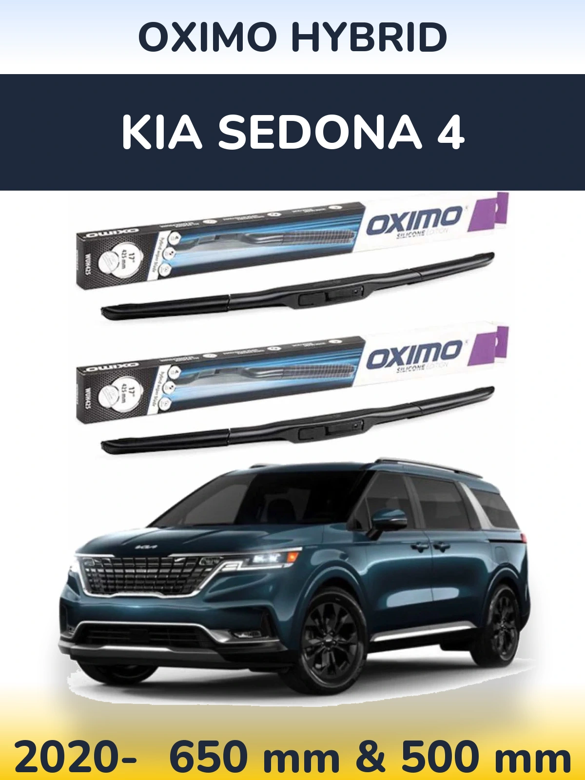 Sada předních stěračů Oximo Hybrid 650 a 500 mm pro KIA Sedona 4 2020-2026