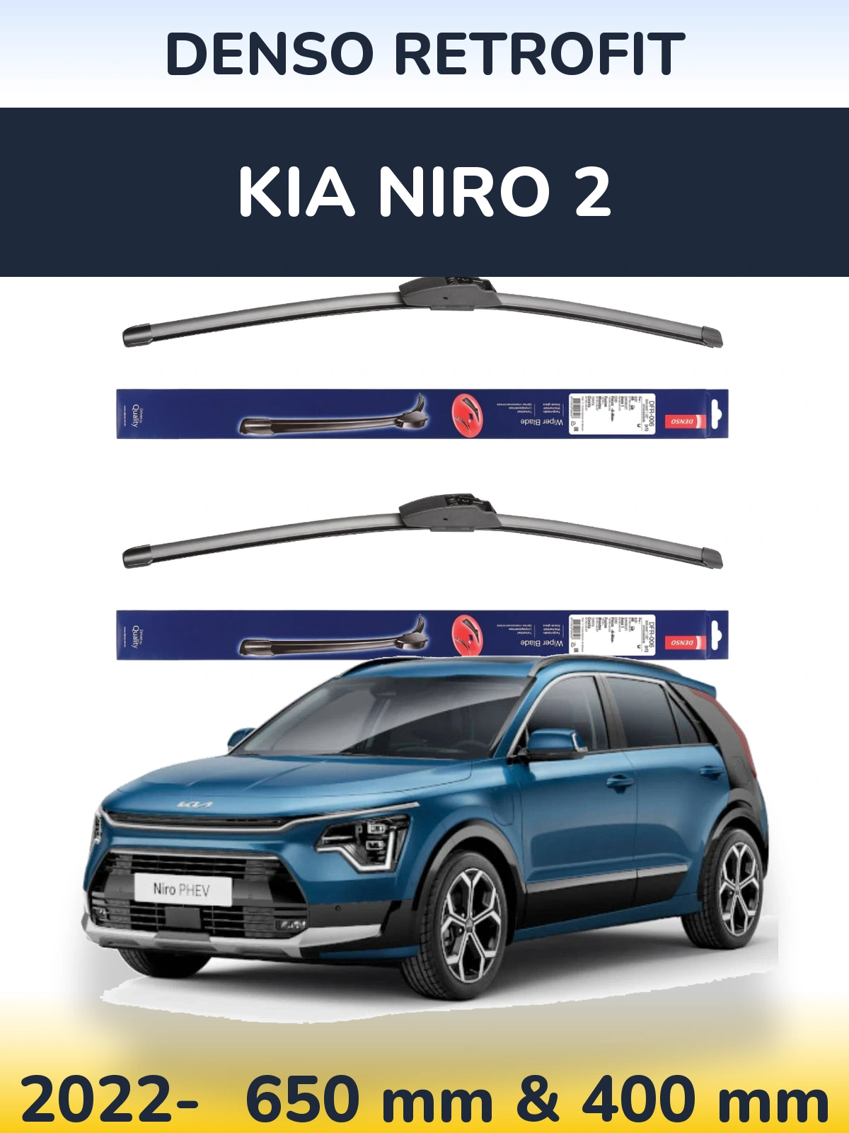 Sada předních stěračů Denso Retrofit 650 a 400 mm pro KIA Niro 2 2022-2026