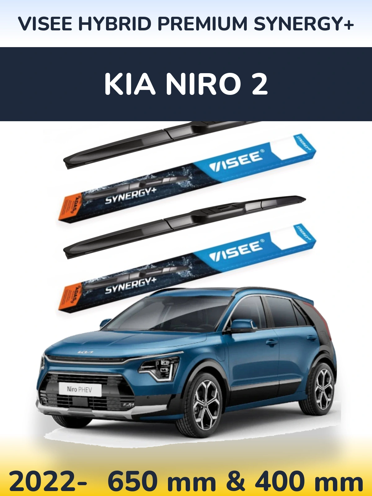 Sada předních stěračů VISEE HYBRID PREMIUM SYNERGY+ 650 a 400 mm pro KIA Niro 2 2022-2026
