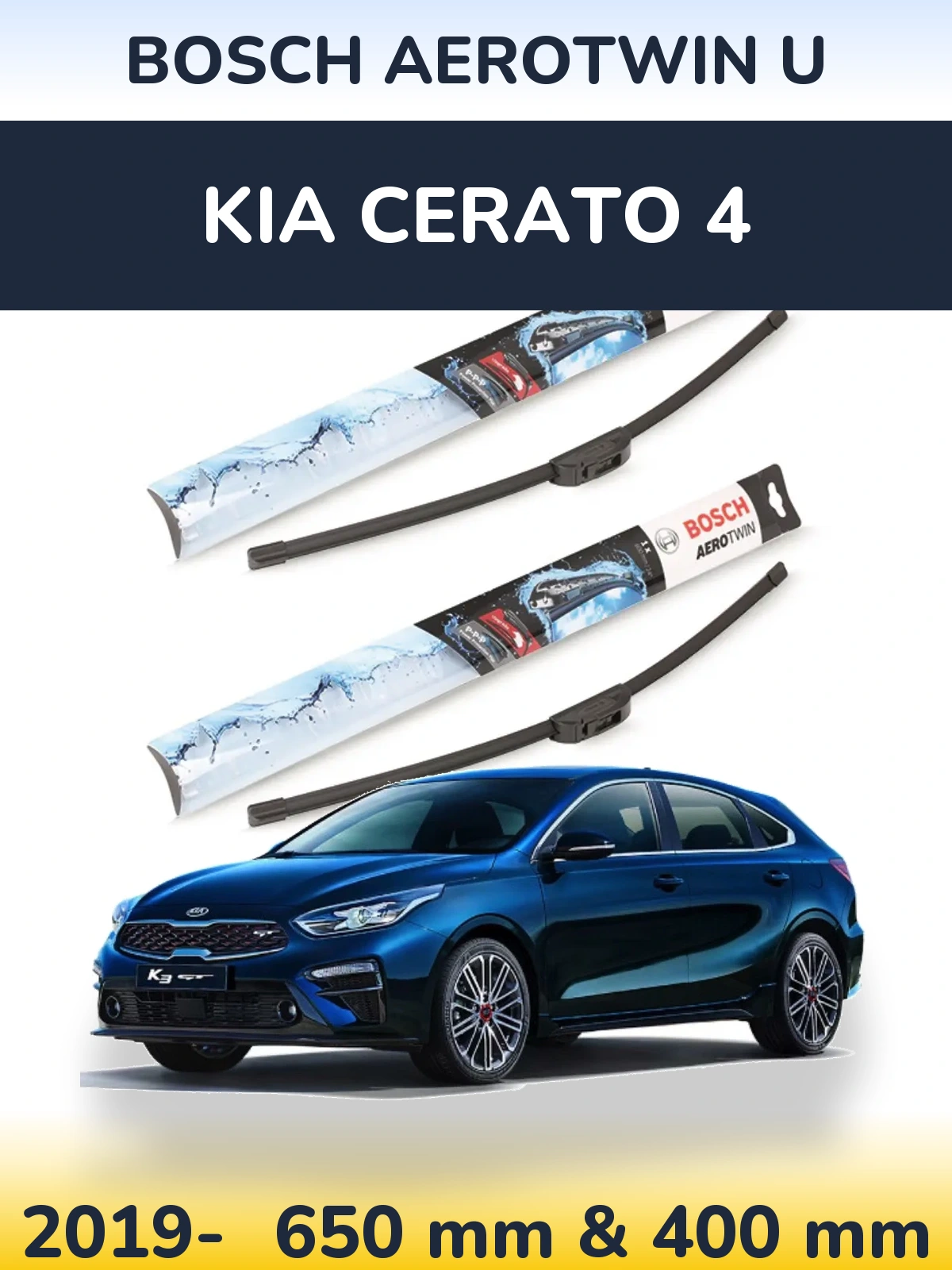 Sada předních stěračů BOSCH AeroTwin U 650 a 400 mm pro KIA Cerato 4 2019-2026