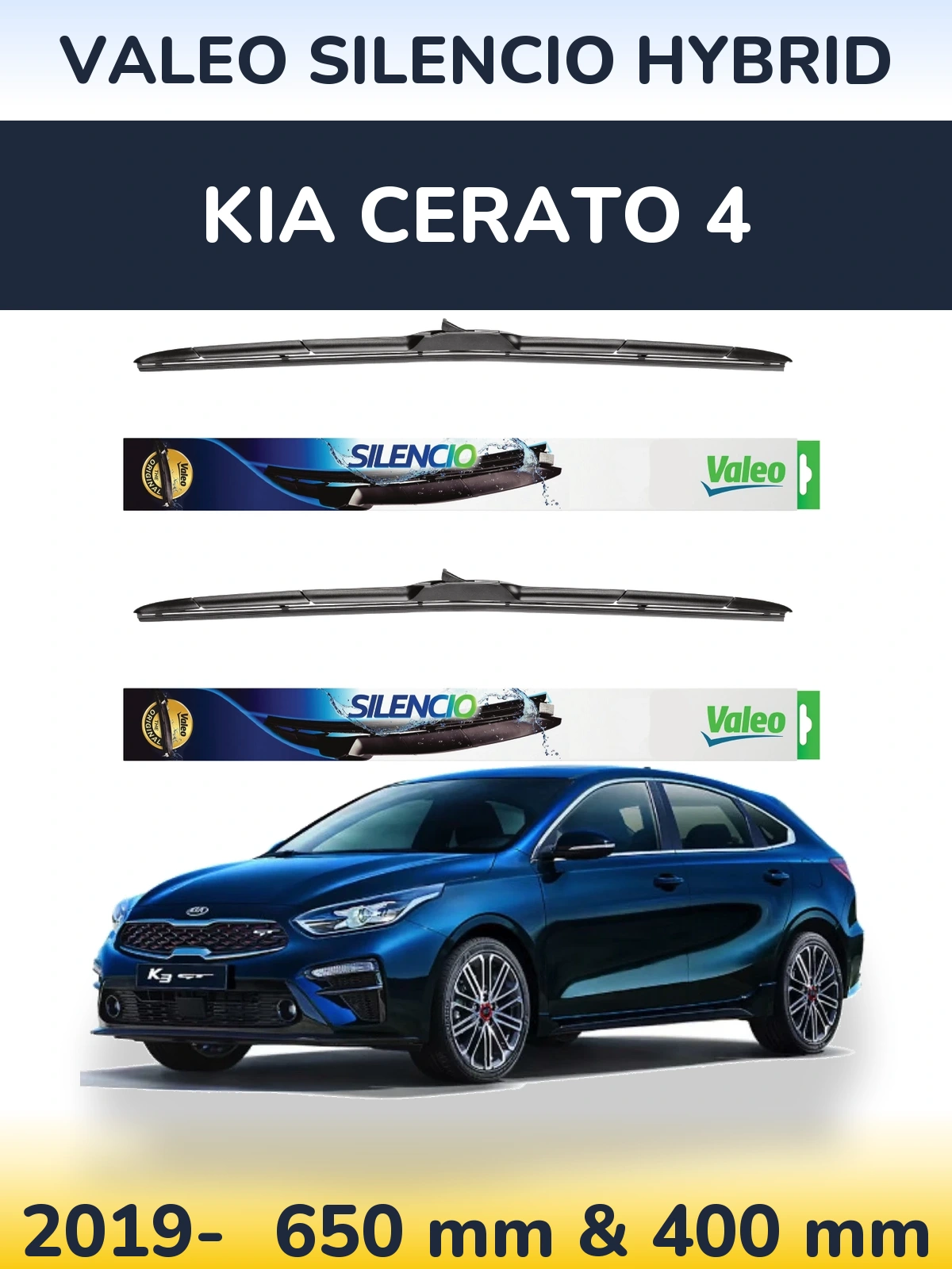 Sada předních stěračů Valeo Silencio Hybrid 650 a 400 mm pro KIA Cerato 4 2019-2026