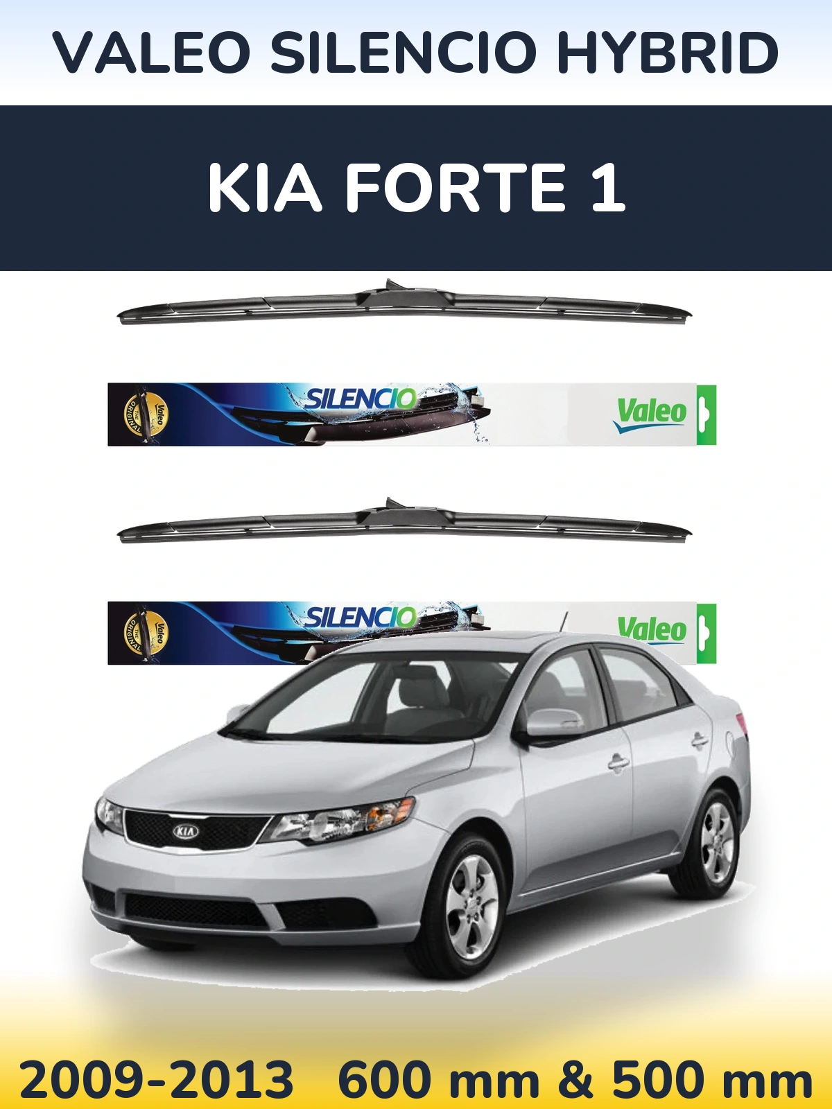 Sada předních stěračů Valeo Silencio Hybrid 600 a 500 mm pro KIA Forte 1 2009-2013