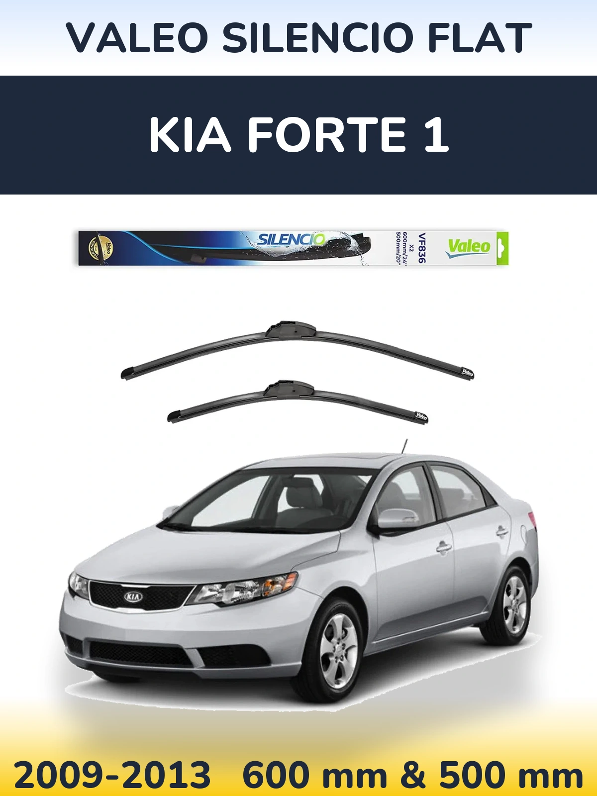 Sada předních stěračů Valeo Silencio Flat 600 a 500 mm pro KIA Forte 1 2009-2013