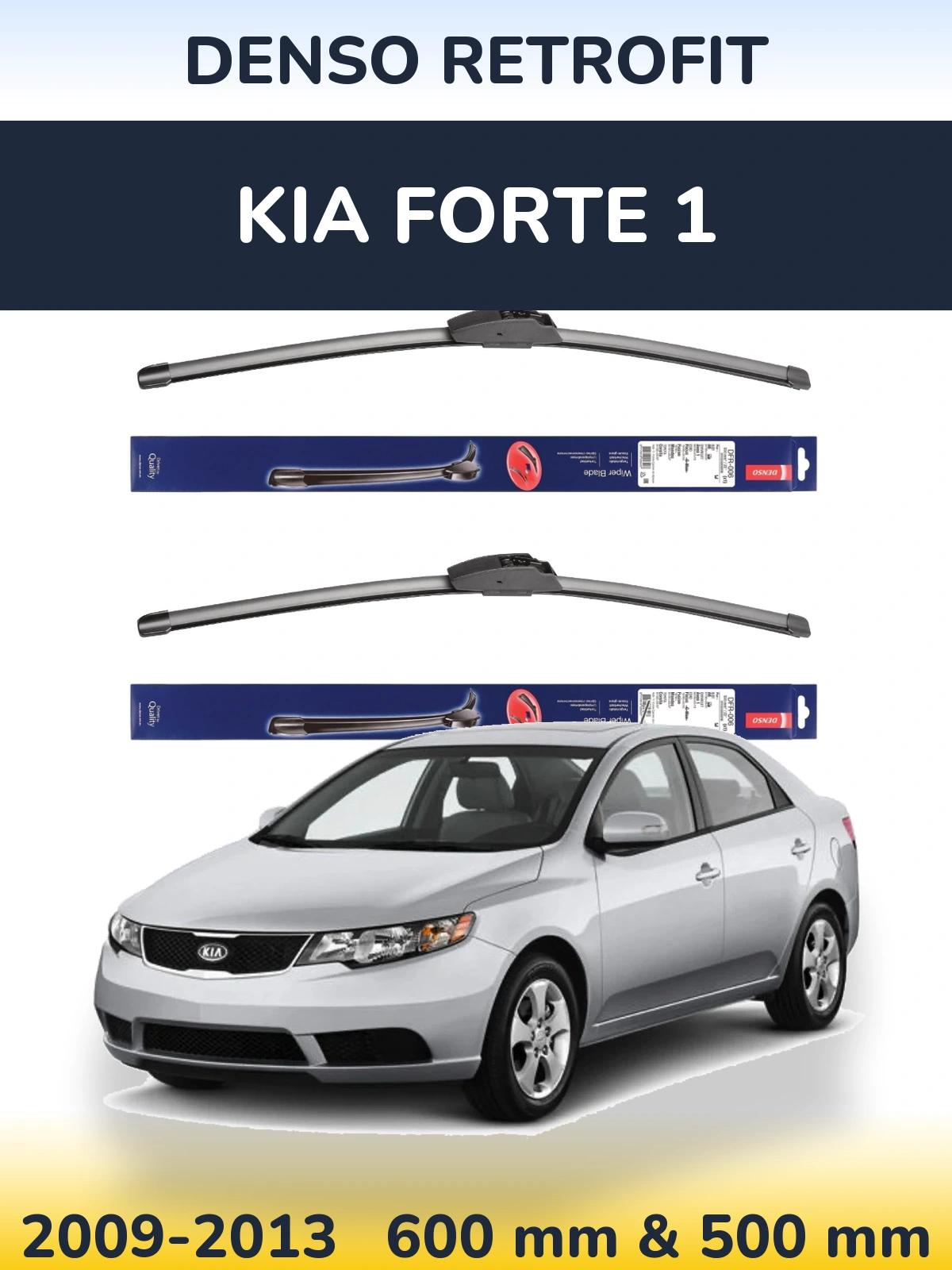 Sada předních stěračů Denso Retrofit 600 a 500 mm pro KIA Forte 1 2009-2013