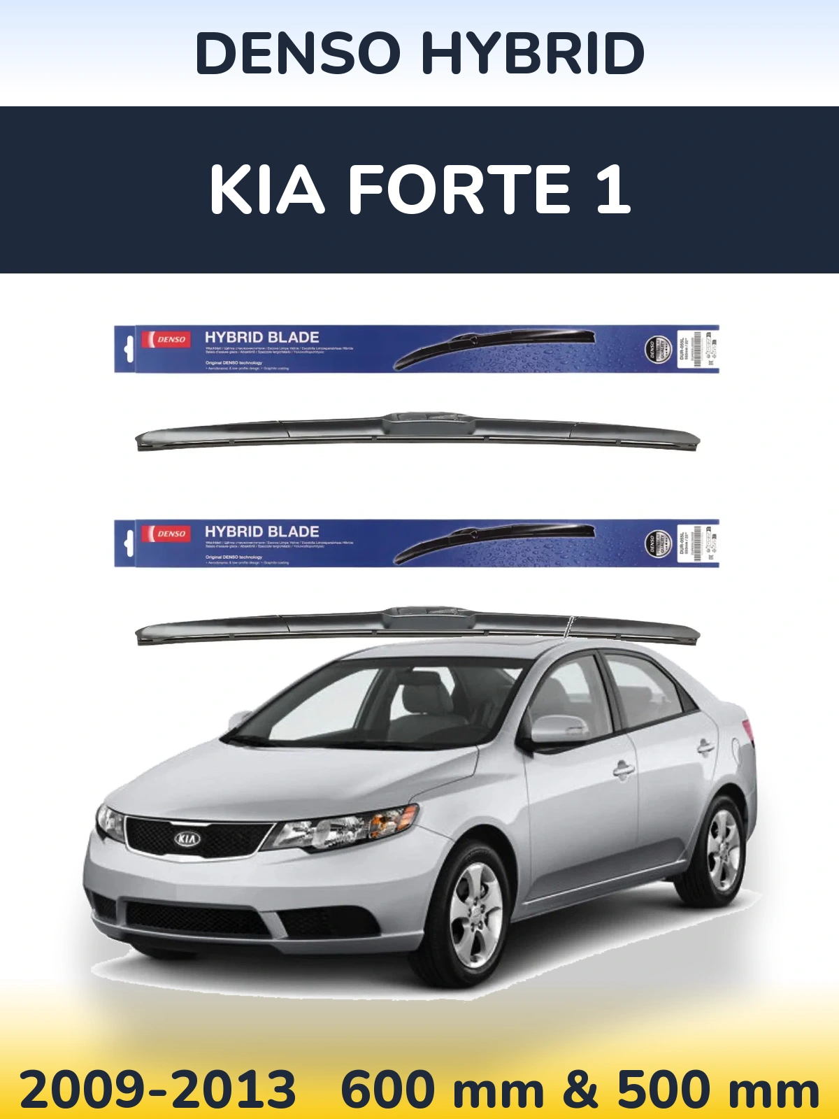 Sada předních stěračů Denso Hybrid 600 a 500 mm pro KIA Forte 1 2009-2013