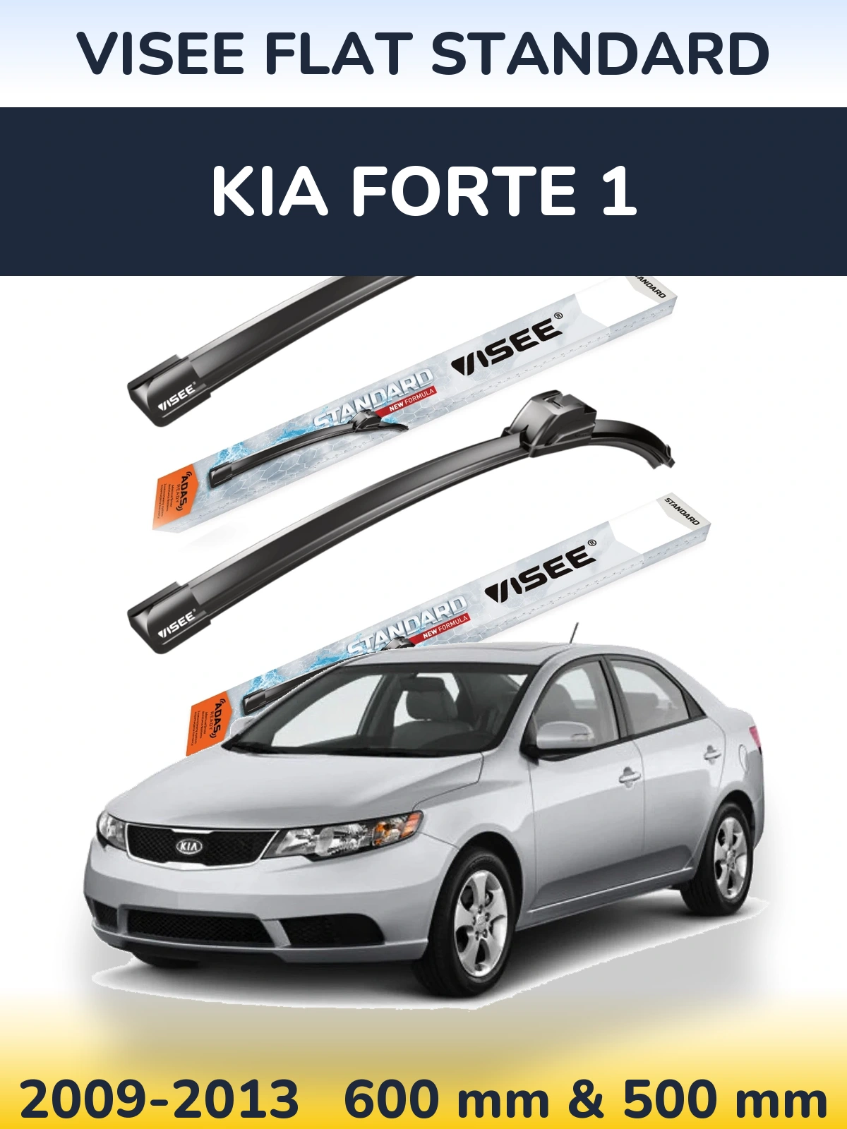 Sada předních stěračů VISEE FLAT STANDARD 600 a 500 mm pro KIA Forte 1 2009-2013