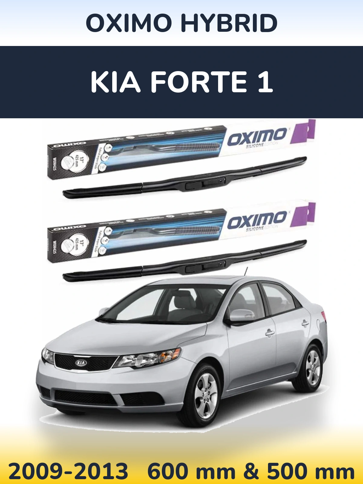 Sada předních stěračů Oximo Hybrid 600 a 500 mm pro KIA Forte 1 2009-2013